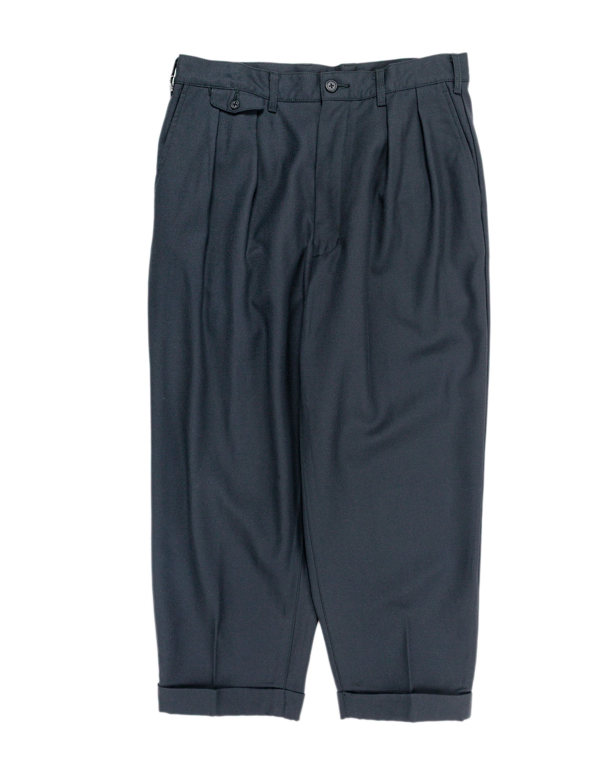 Beams Plus 2Pleats Laundry Wool Charcoal Grey