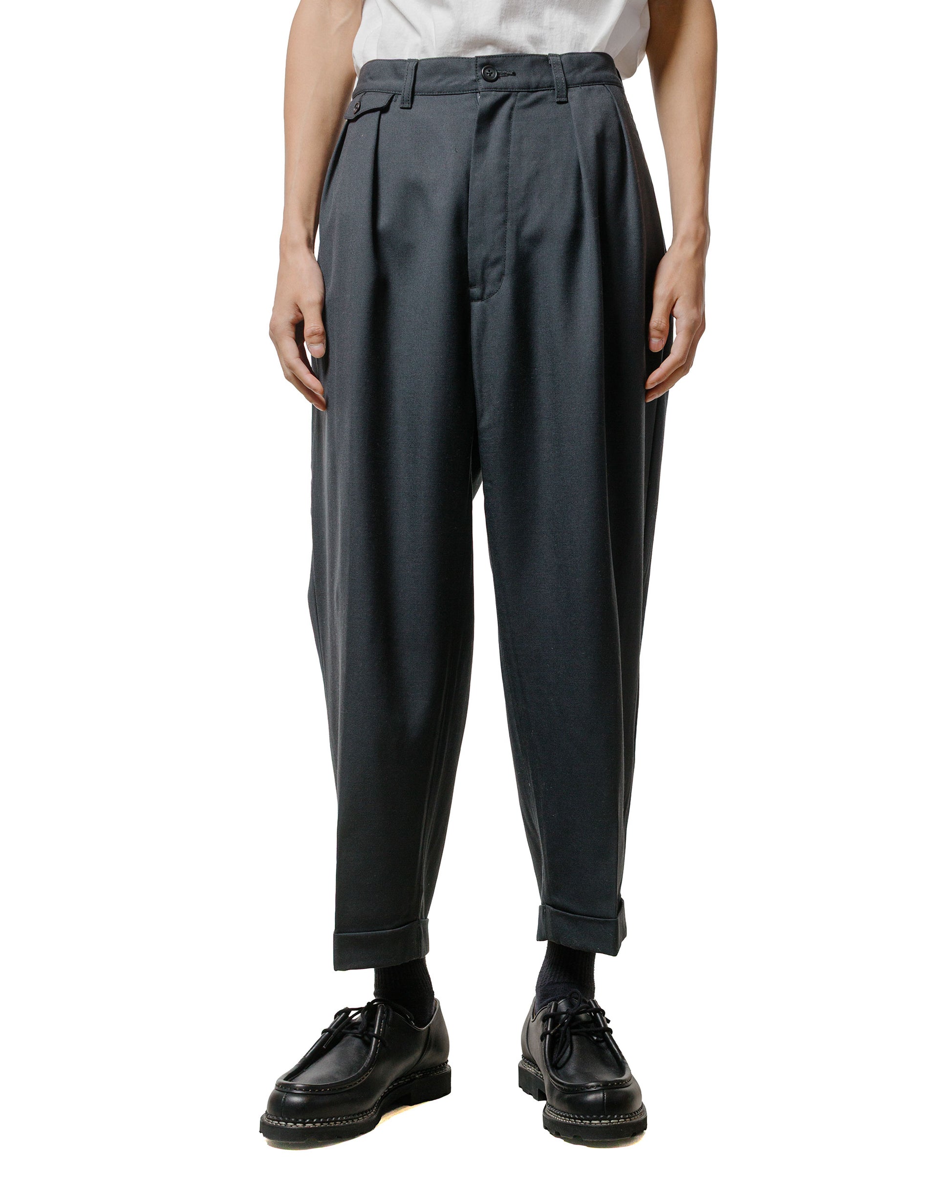 Beams Plus 2Pleats Laundry Wool Charcoal Grey