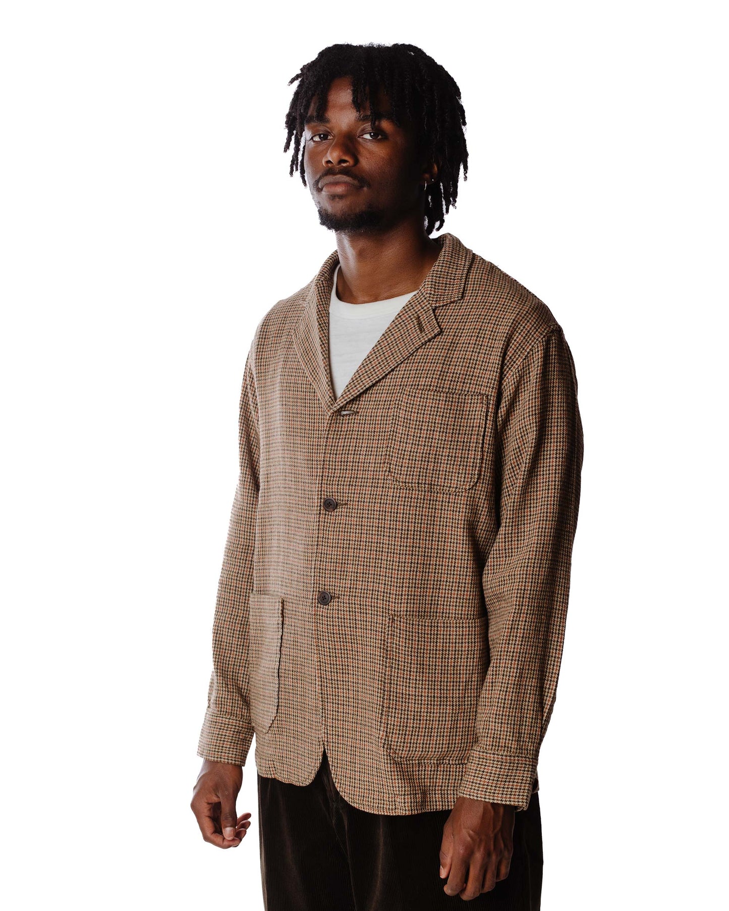 Beams Plus 4B Cuffs Jacket Wool Linen Cotton Gun Club Check Model Front