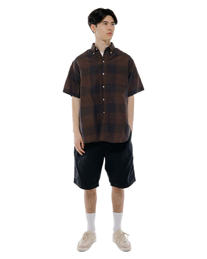 Beams Plus B.D. Classic Fit Cotton Linen Cord Check BlackBrown