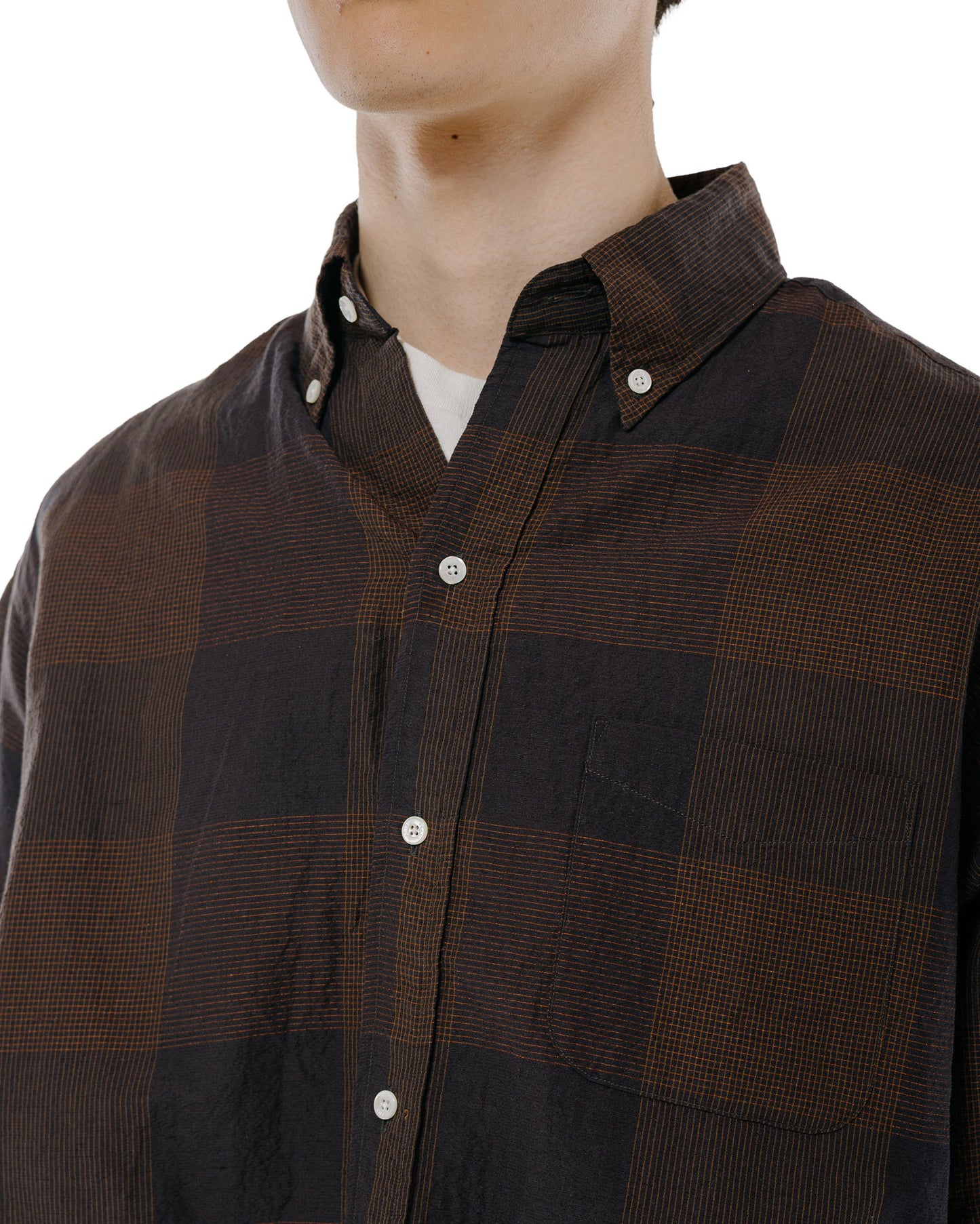 Beams Plus B.D. Classic Fit Cotton Linen Cord Check BlackBrown