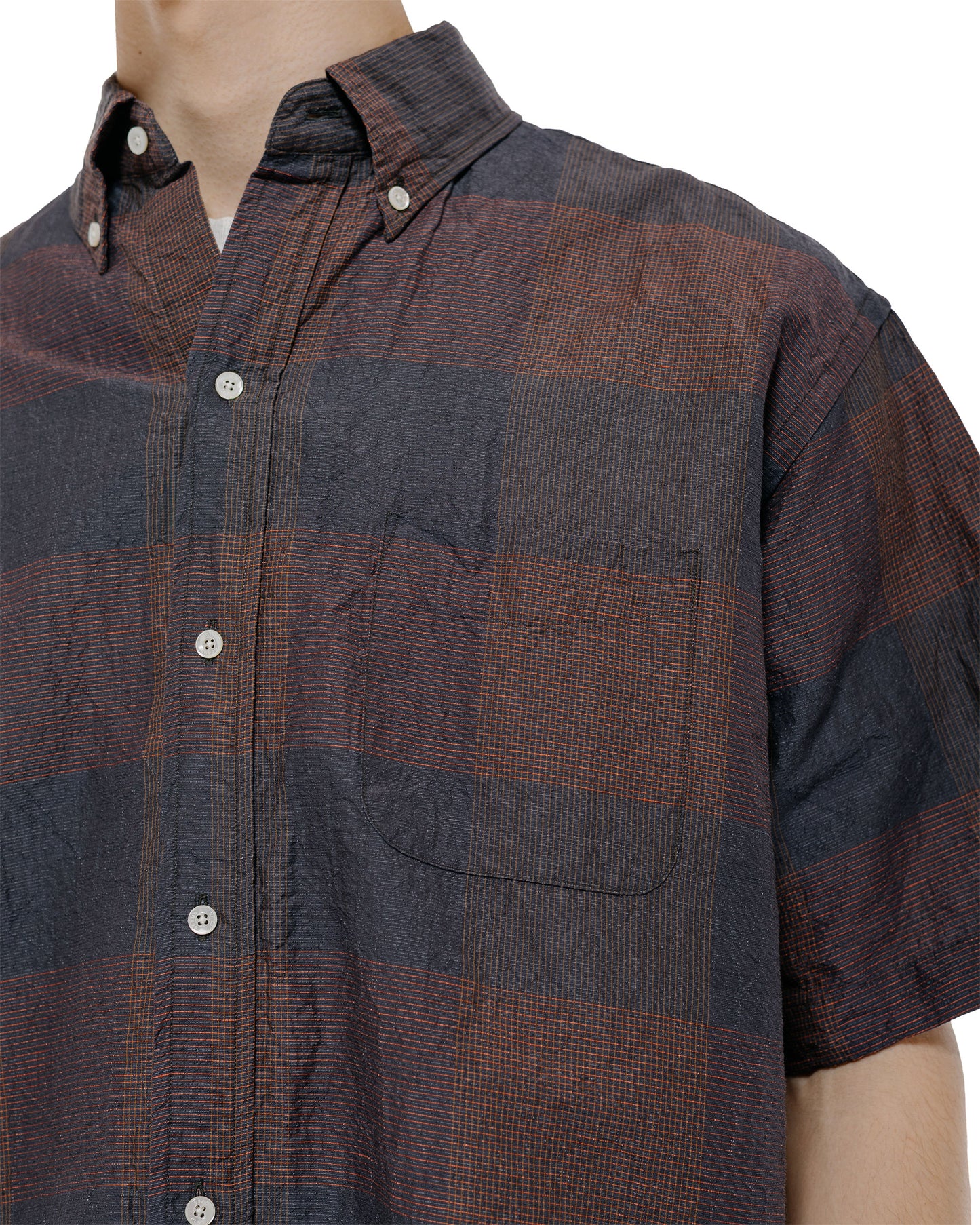 Beams Plus B.D. Classic Fit Cotton Linen Cord Check NavyPink