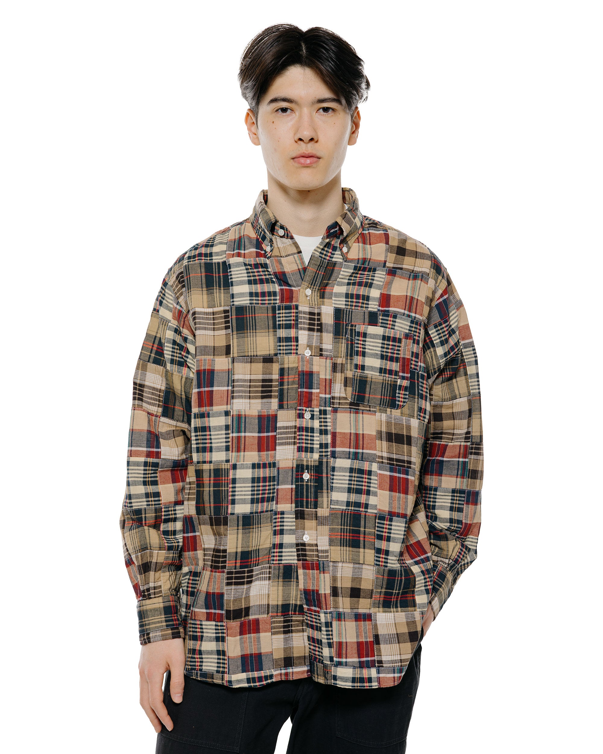 Beams Plus B.D. クラシックフィット パッチワーク マドラス ブラウン
