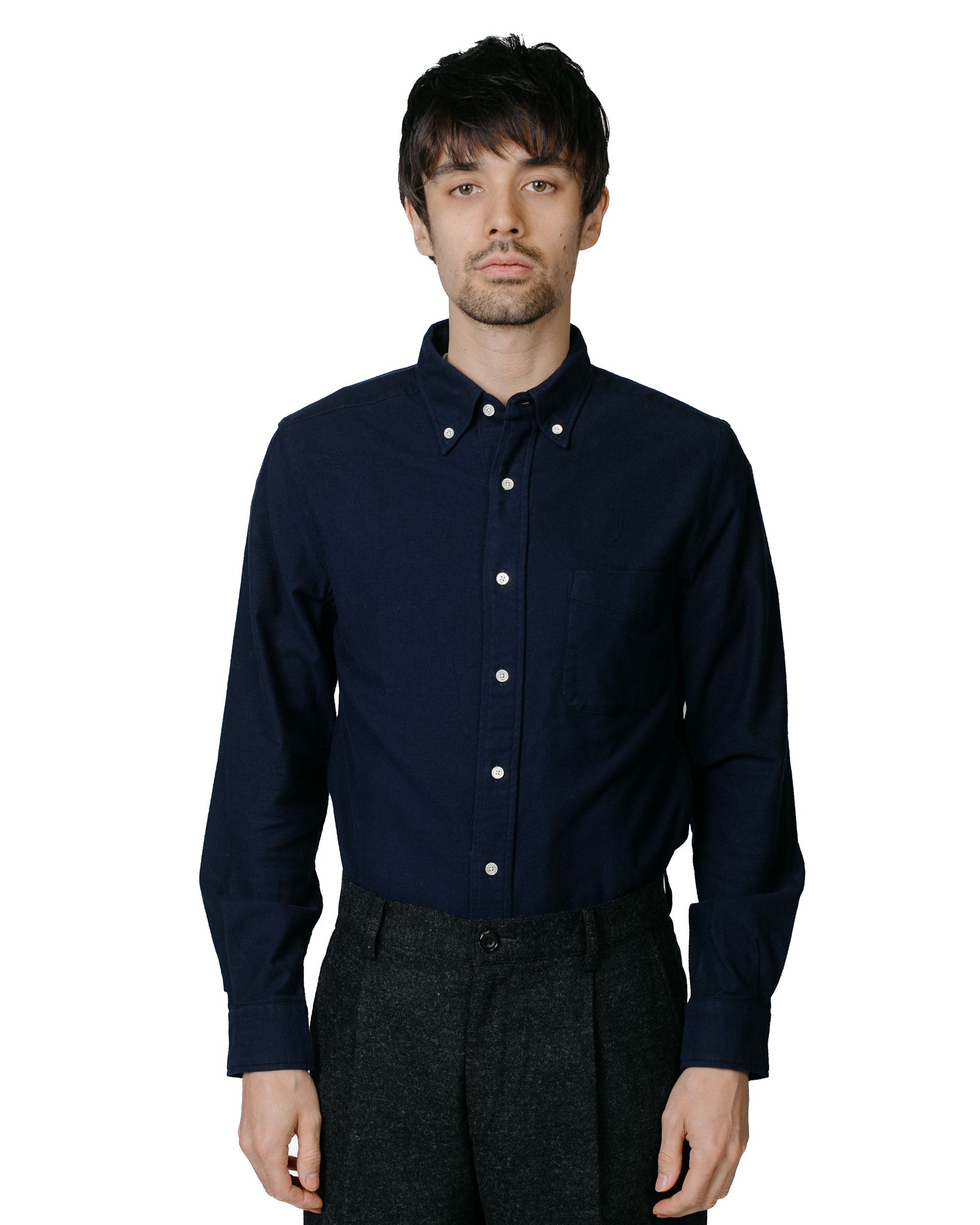 Beams Plus B.D. Flannel Solid Navy model front