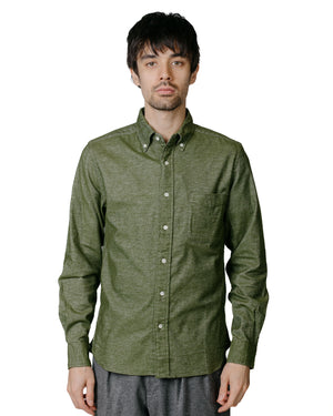 Beams Plus B.D. Flannel Solid Olive model front