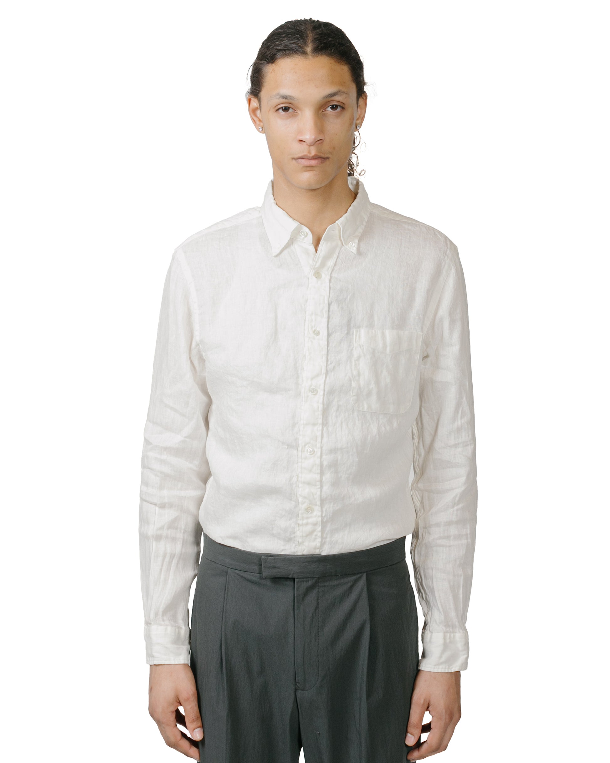 Beams Plus B.D. Linen Oxford White model front