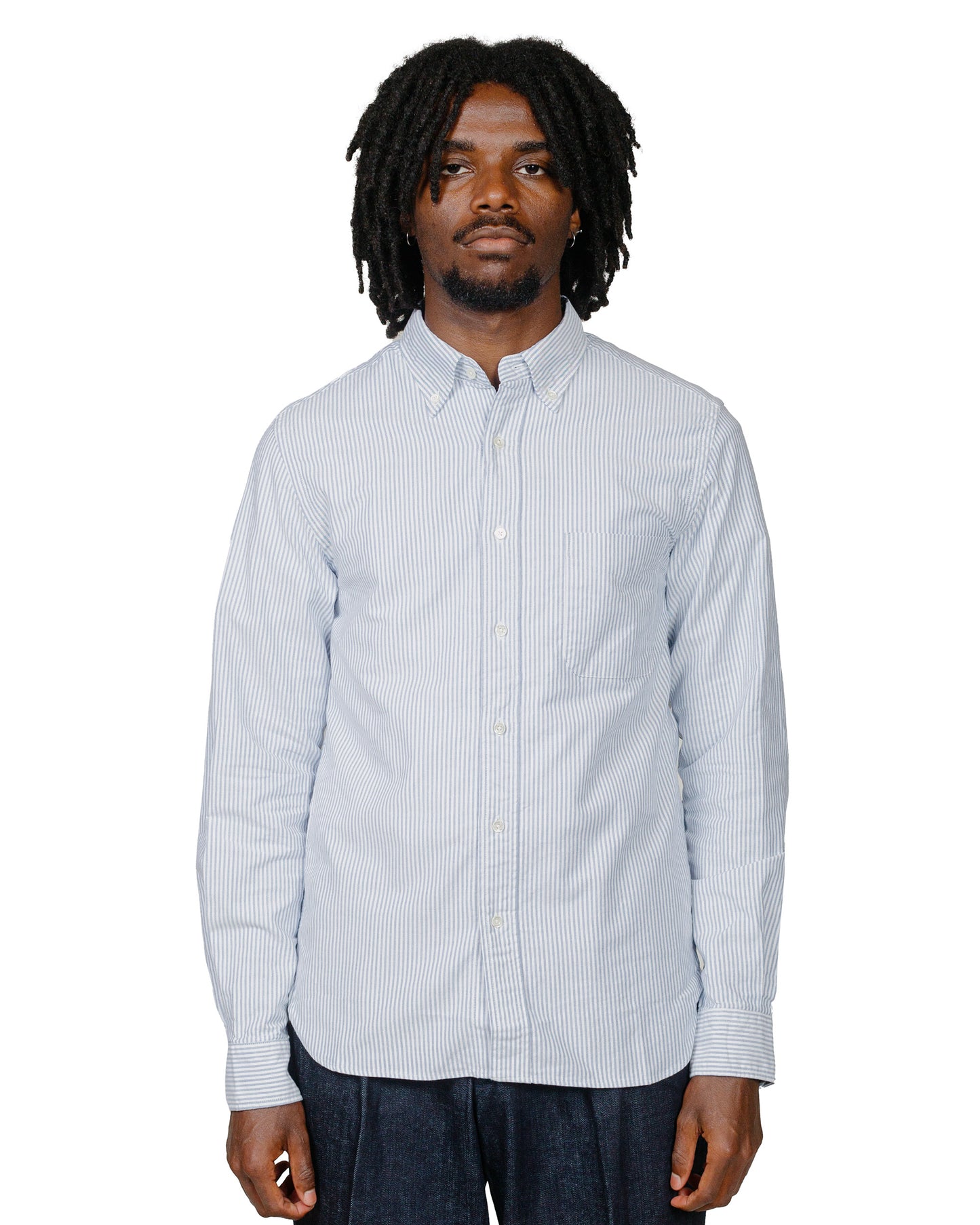 Beams Plus B.D. Oxford Candy Stripe Blue model front