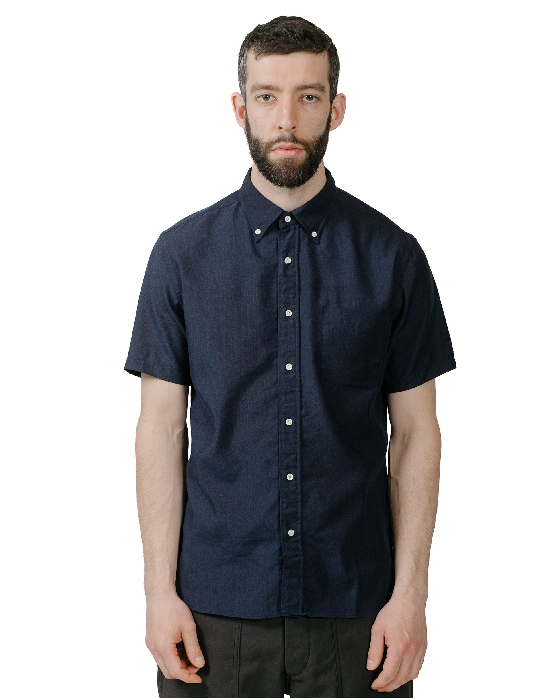 Beams Plus B.D. Short Sleeve COOLMAX® Linen Navy model front