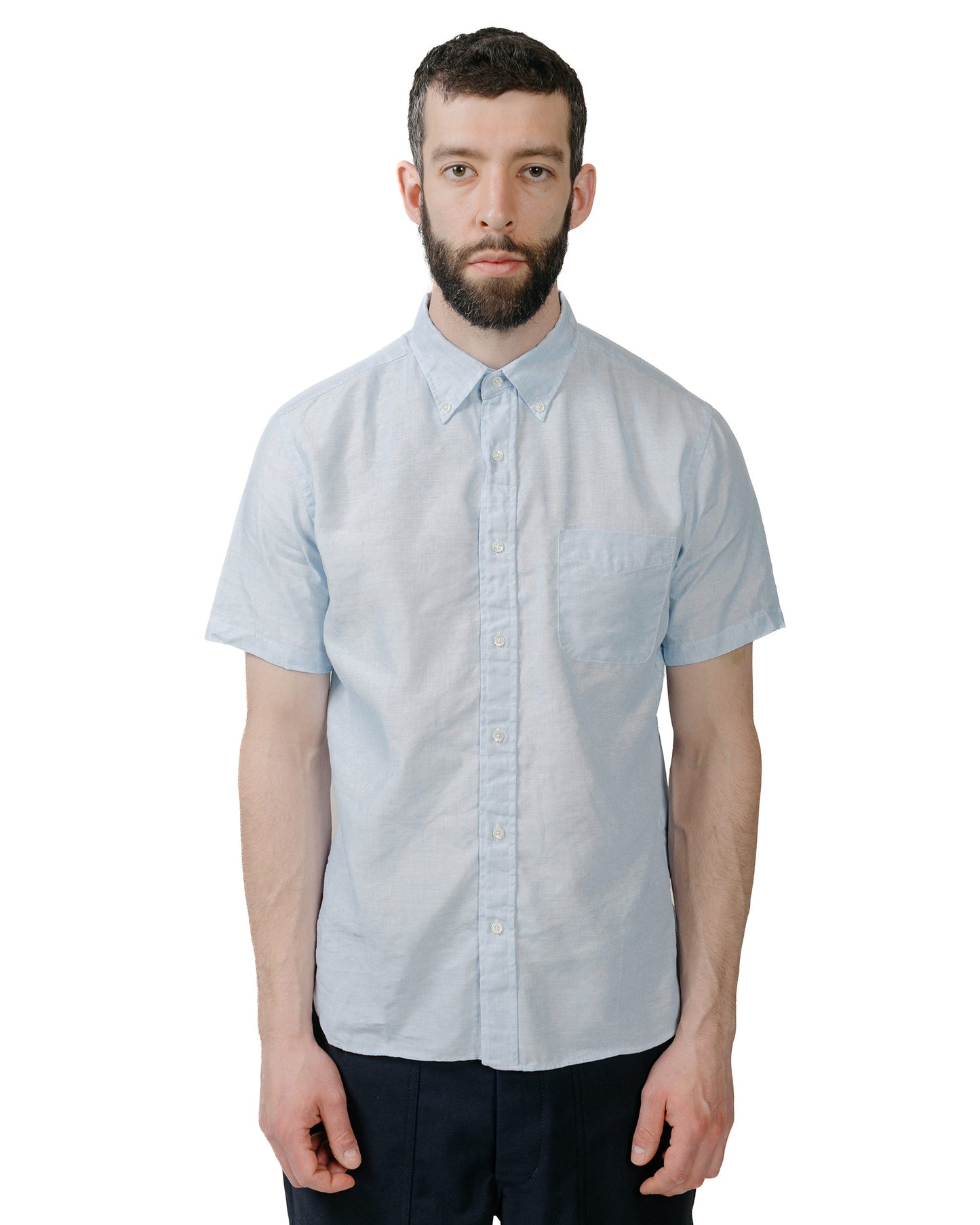 Beams Plus B.D. Short Sleeve COOLMAX® Linen Sax model front