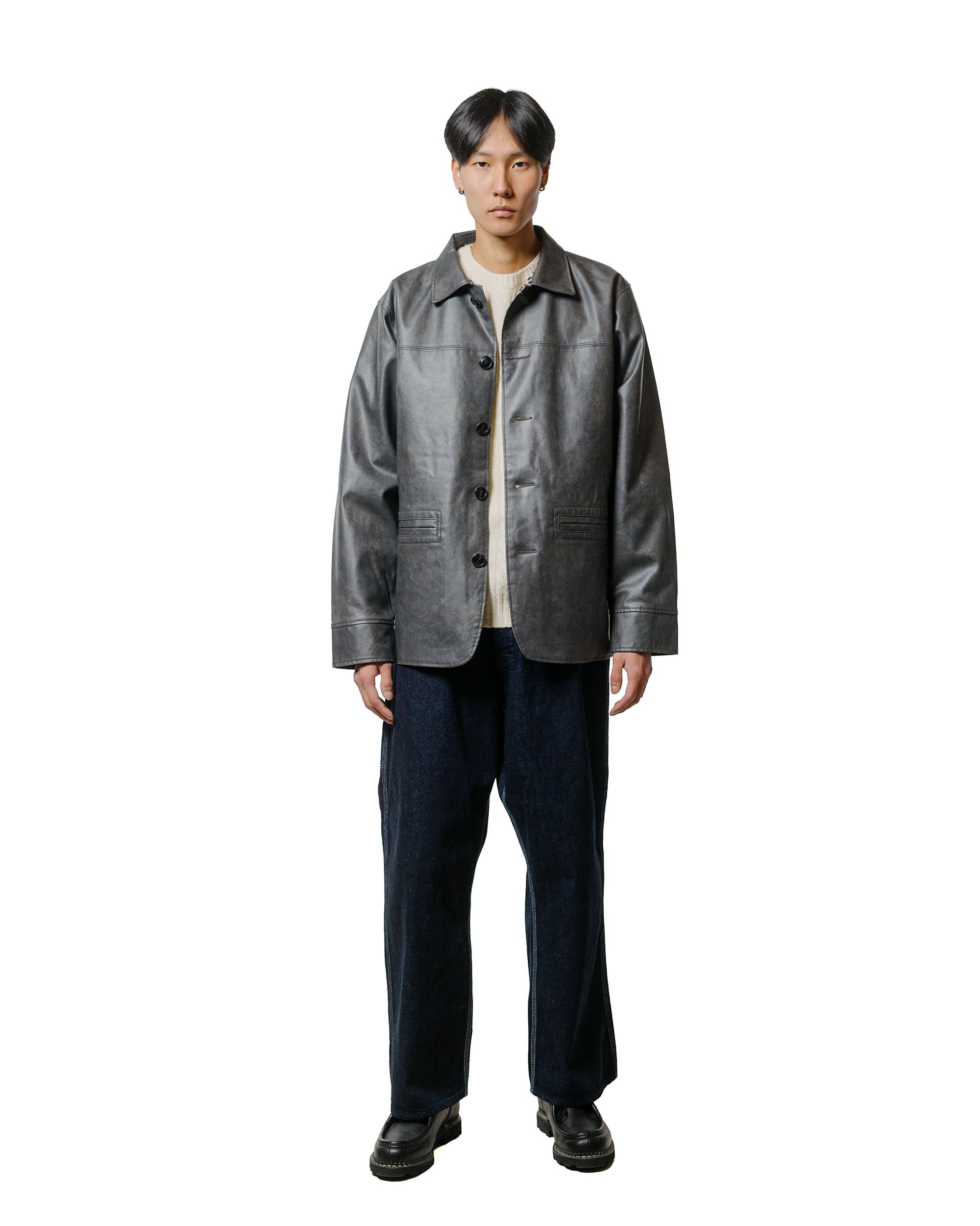 w*o様 BEAMS real lether car coat Beams Plus Car Coat Aged Fake Leather Black