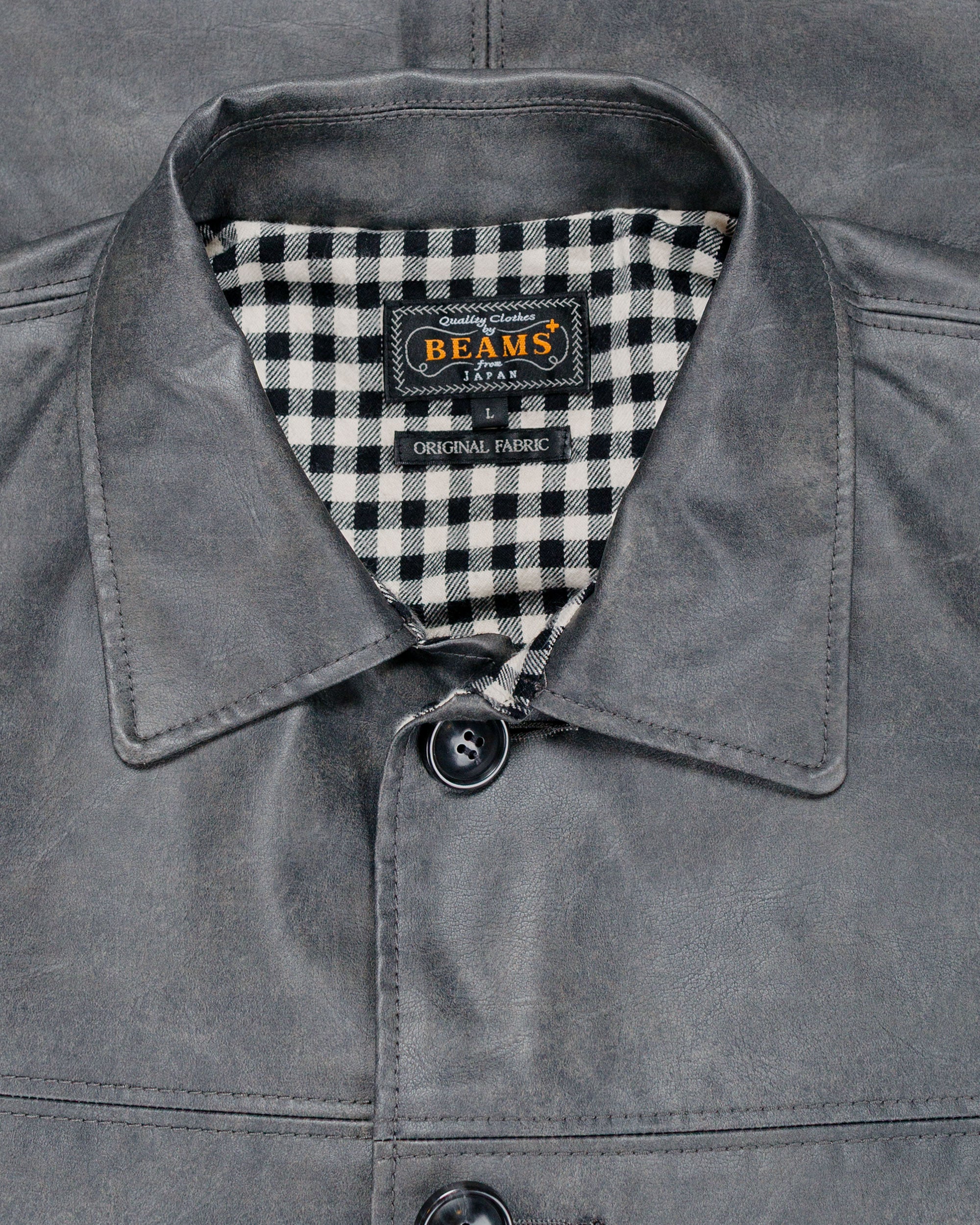 Beams Plus Car Coat Aged Fake Leather Black