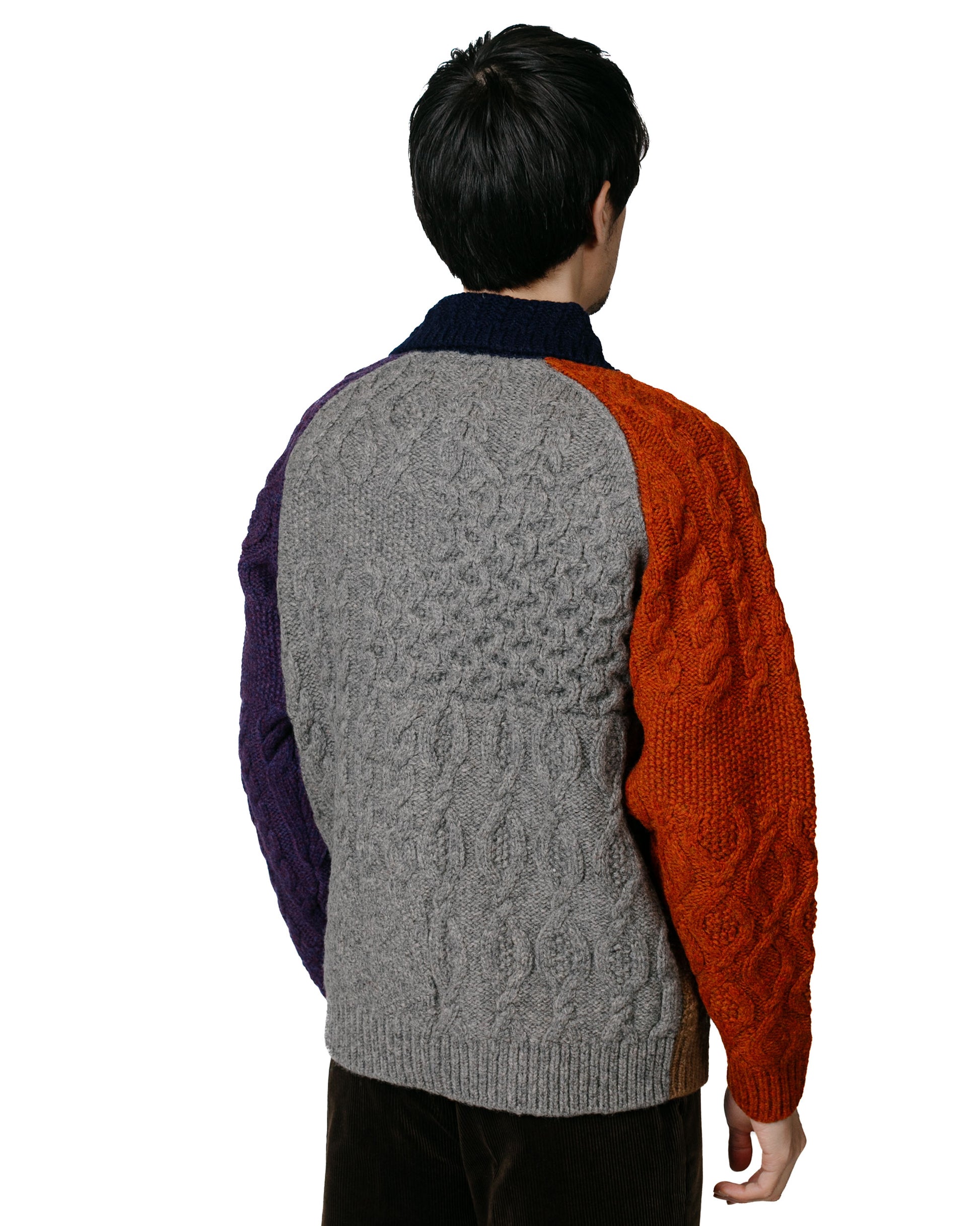 Beams Plus Cardigan Aran Patchwork Multi model back