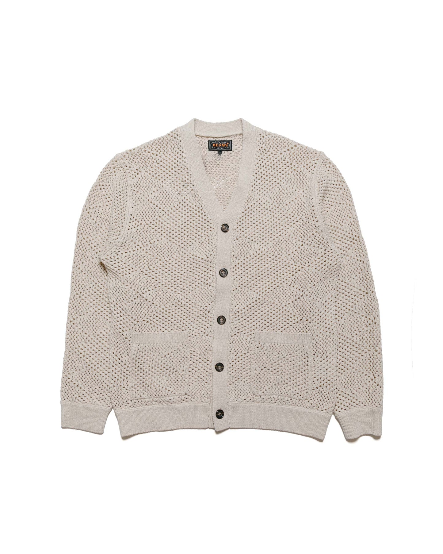 Beams Plus Cardigan Argyle Mesh Beige