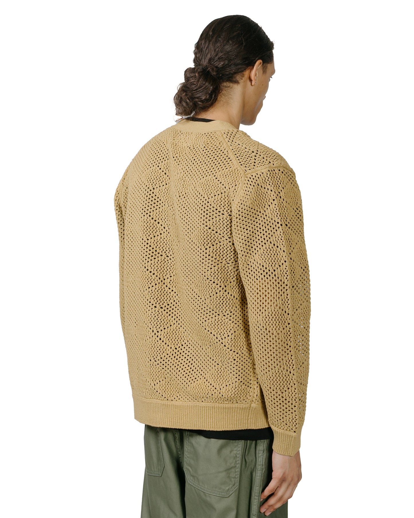 Beams Plus Cardigan Argyle Mesh Khaki model back