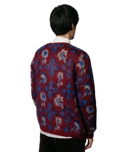 Beams Plus Cardigan Botanical Burgundy model back