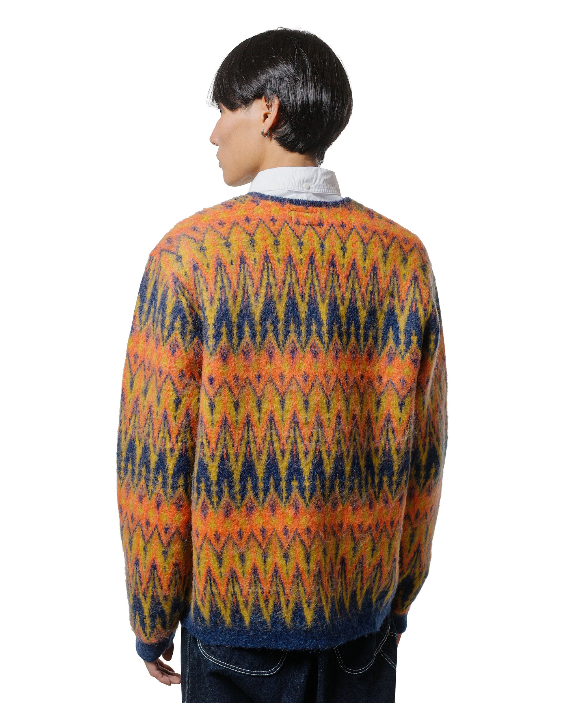 Beams Plus Cardigan Jacquard Chevron Pattern Navy