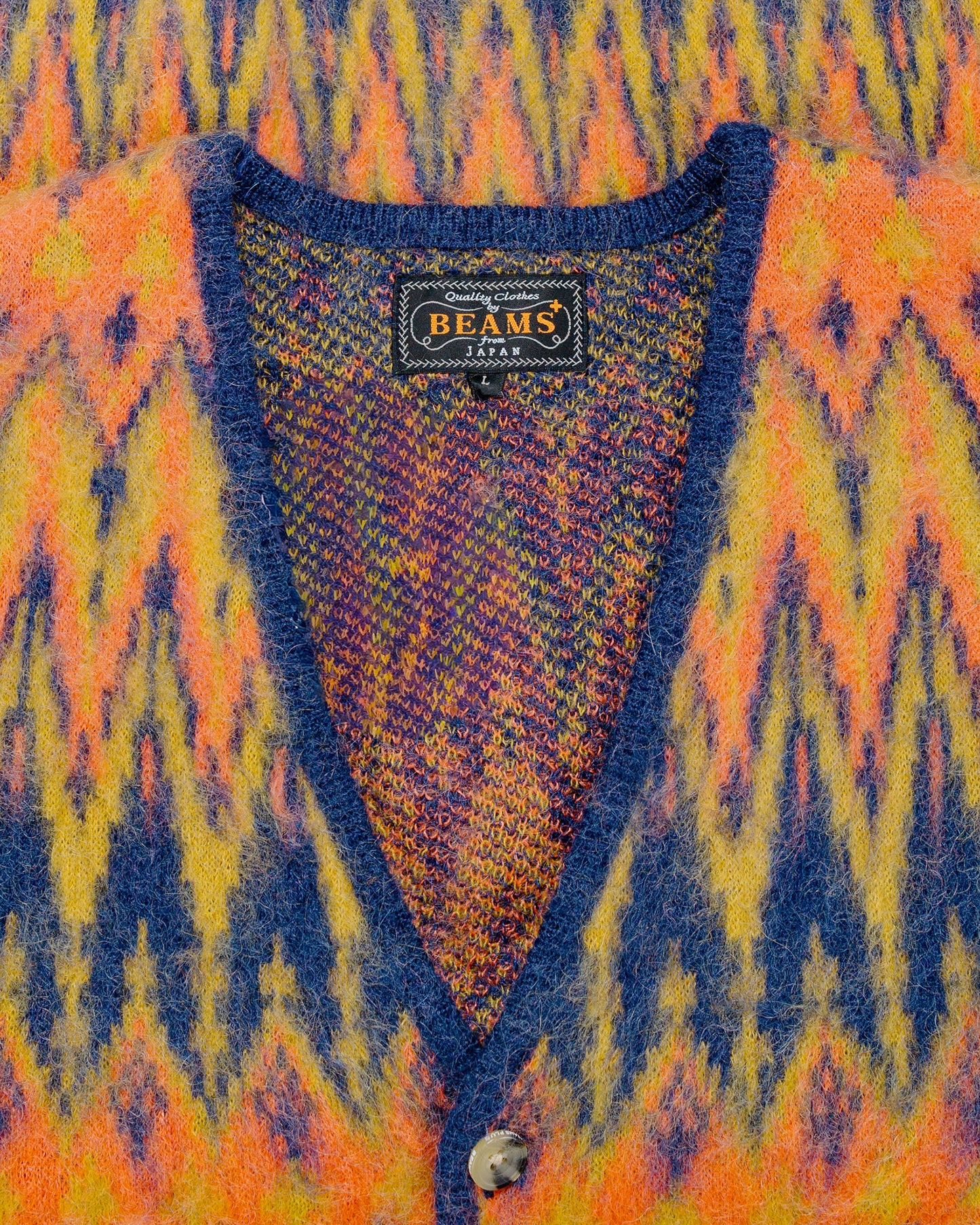 Beams Plus Cardigan Jacquard Chevron Pattern Navy