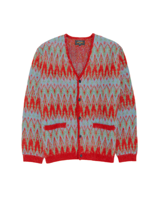 Beams Plus Cardigan Jacquard Chevron Pattern Red