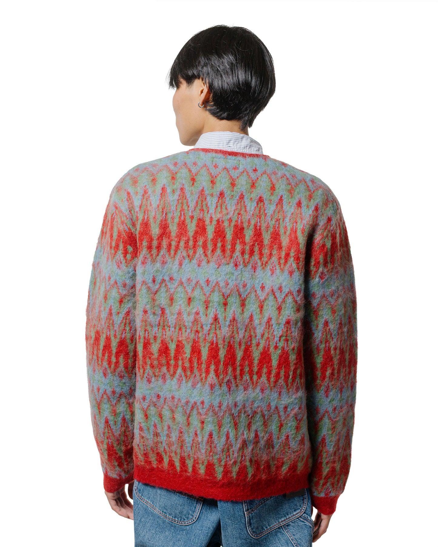 Beams Plus Cardigan Jacquard Chevron Pattern Red