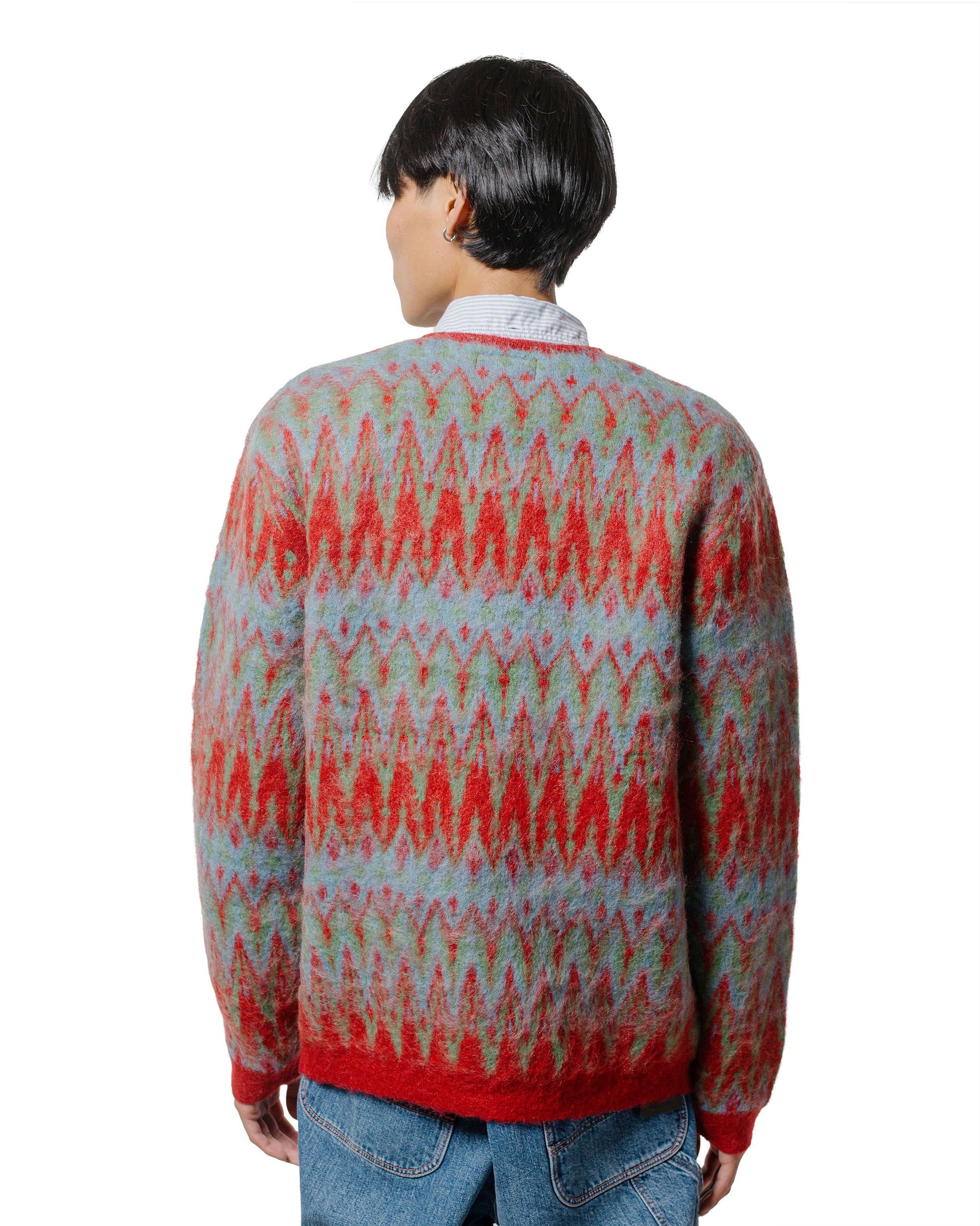 Beams Plus Cardigan Jacquard Chevron Pattern Red