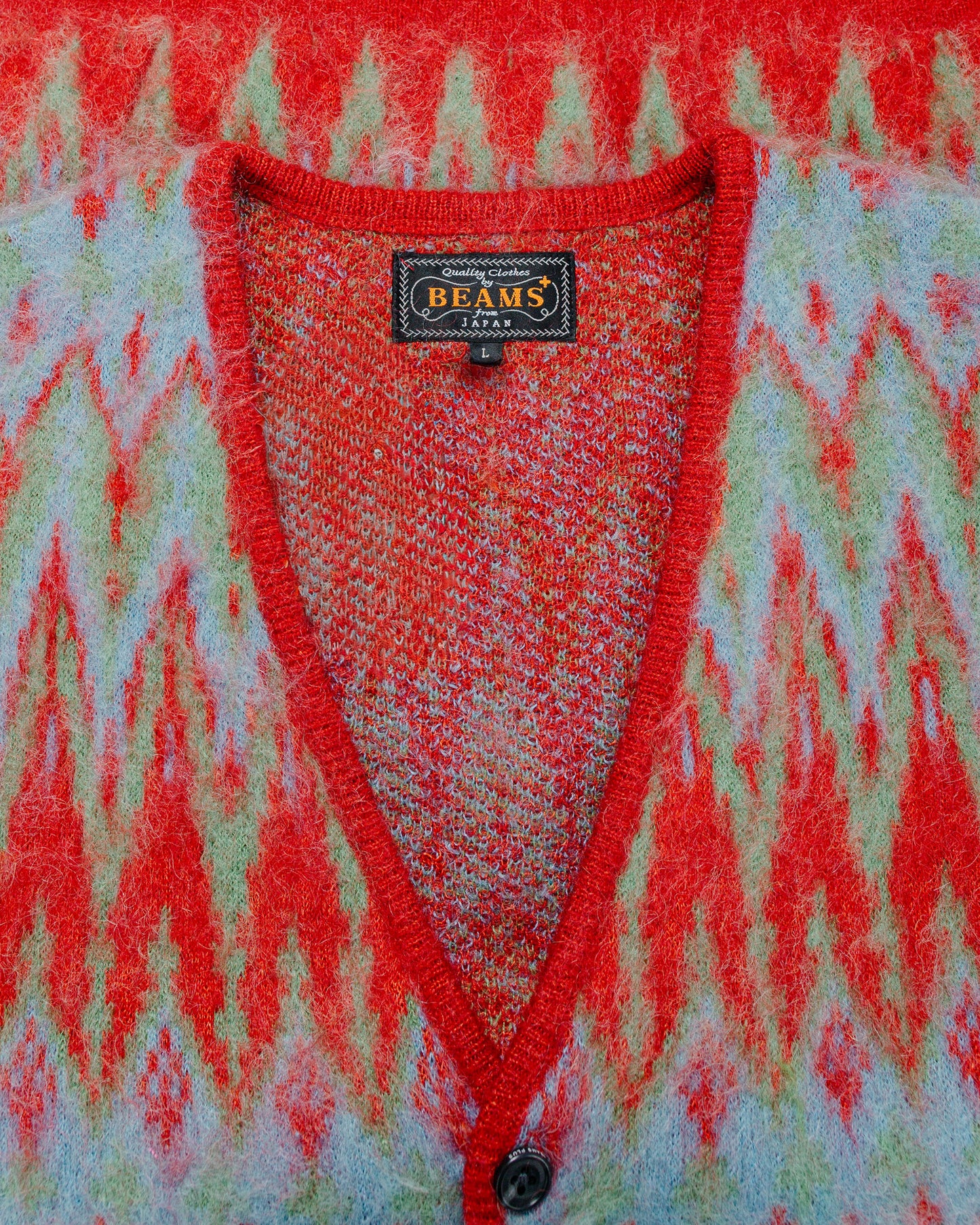 Beams Plus Cardigan Jacquard Chevron Pattern Red