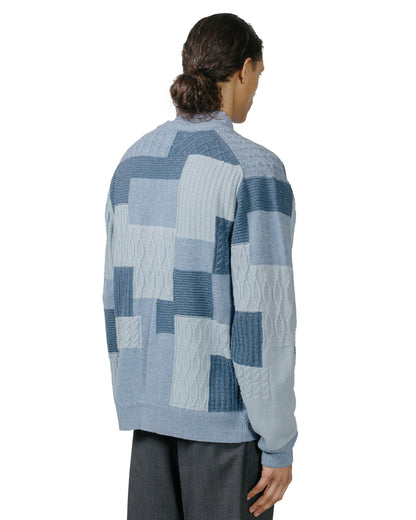 Beams Plus Cardigan Patchwork Like Jacquard Blue model back