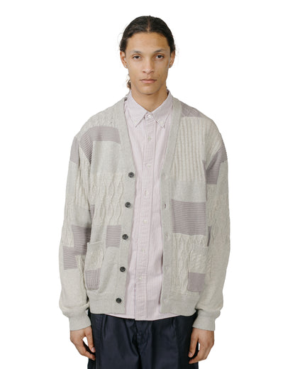 Beams Plus Cardigan Patchwork Like Jacquard Grey model front