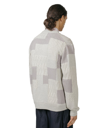 Beams Plus Cardigan Patchwork Like Jacquard Grey model back