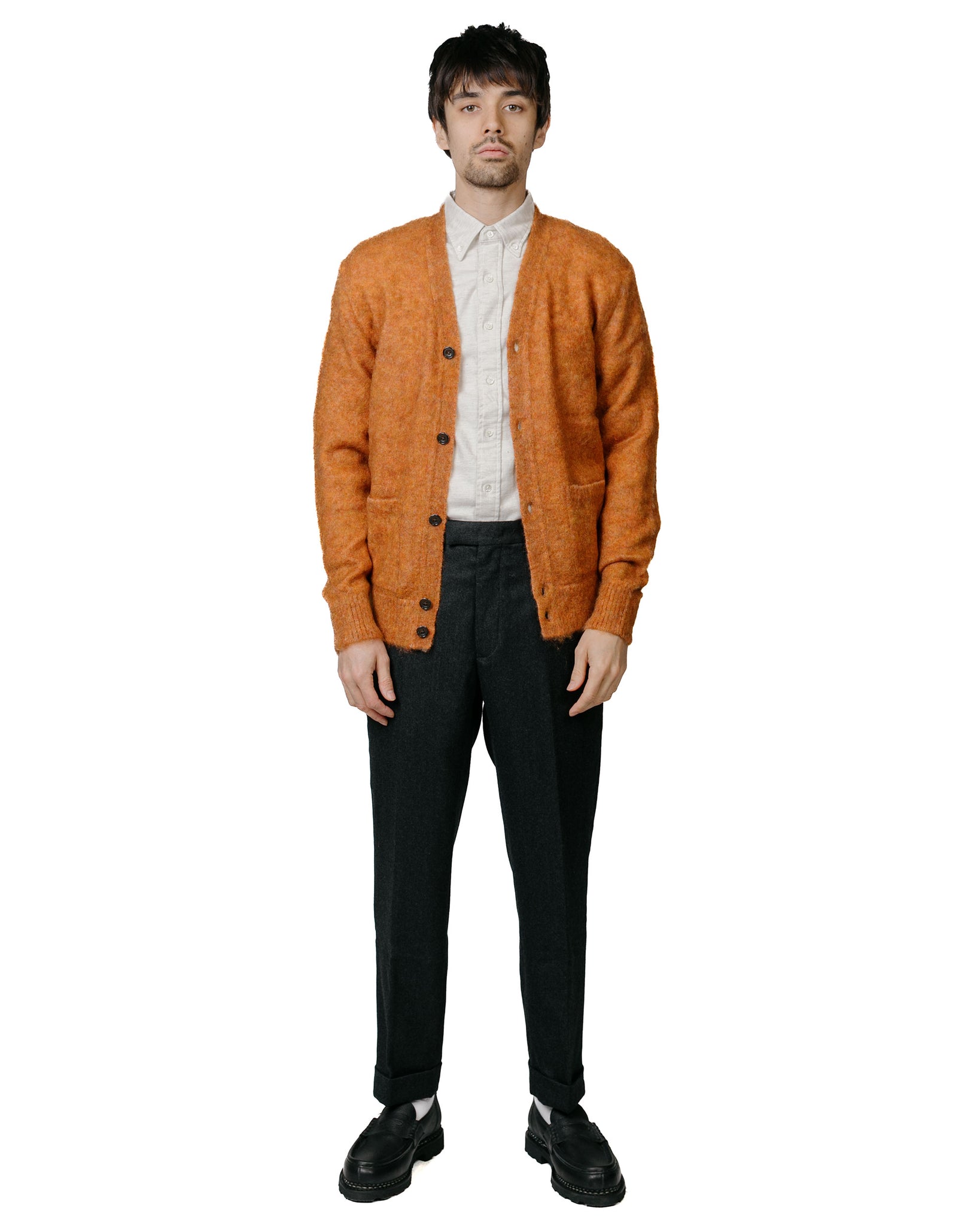 Beams Plus Cardigan Stretch Mohair Orange model full