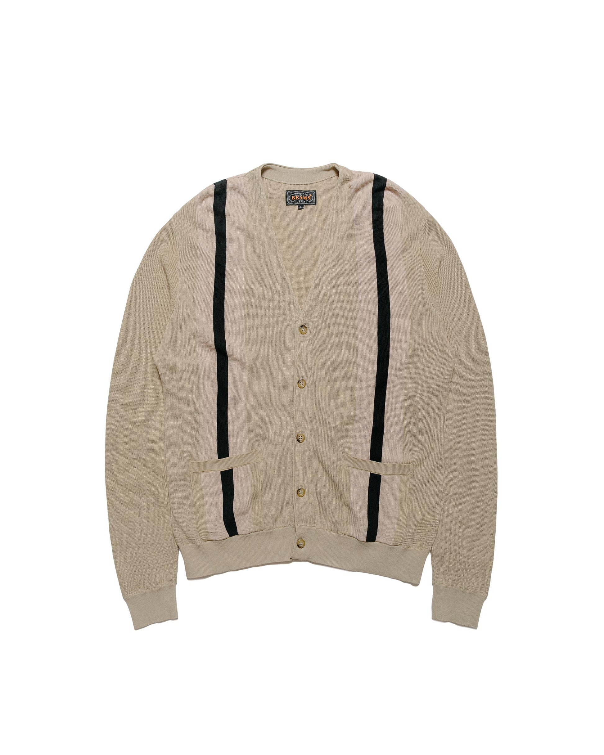 Beams Plus Cardigan Stripe Beige