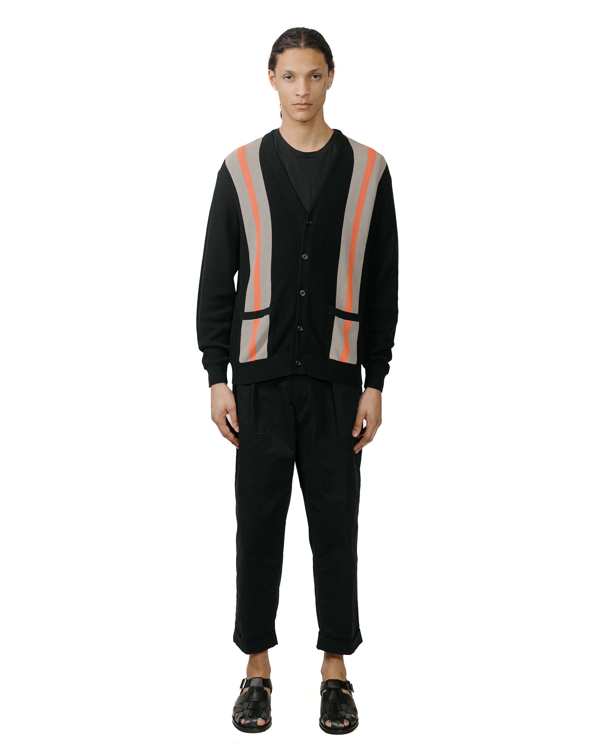 Beams Plus Cardigan Stripe Black model full