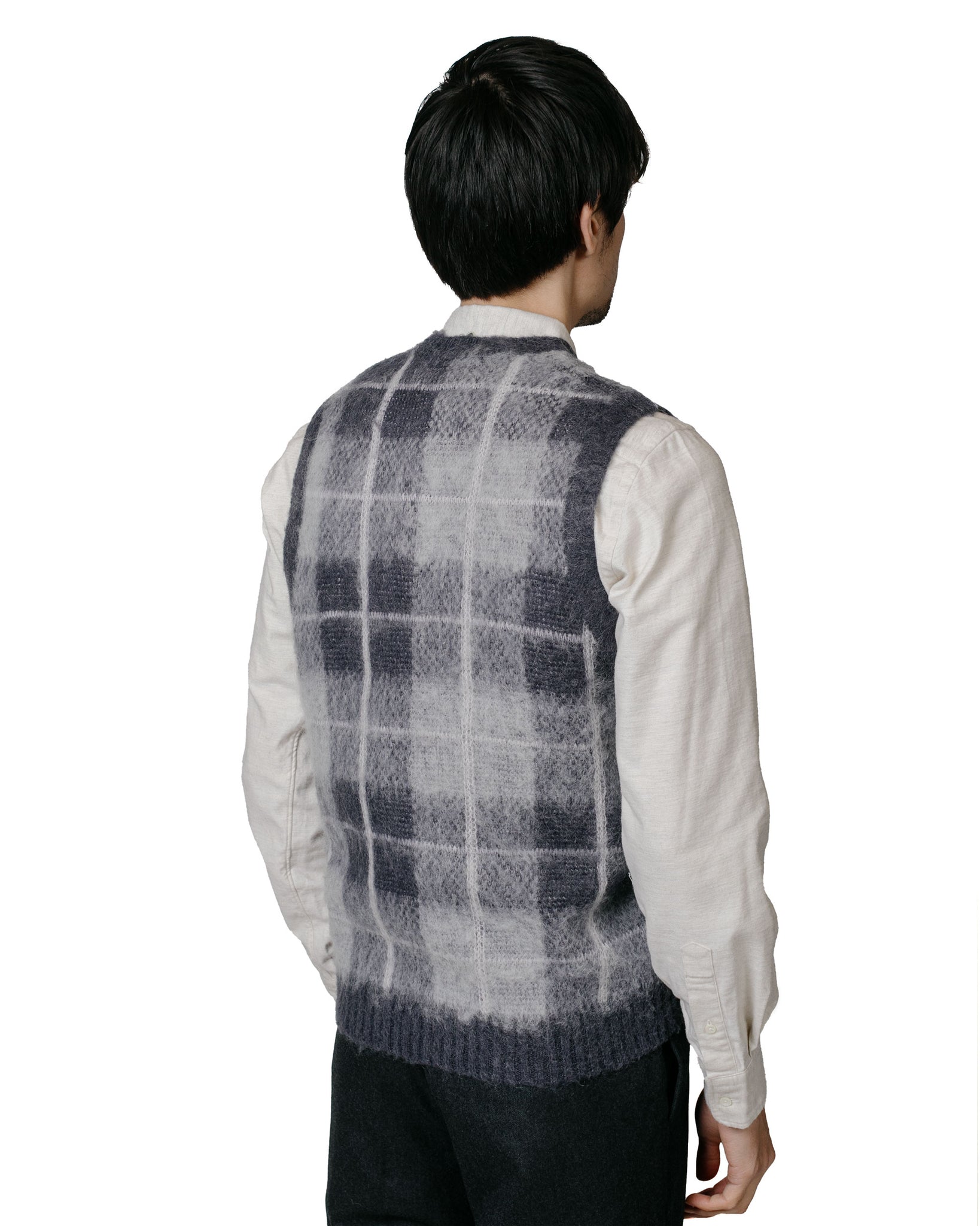 Beams Plus Check Vest Mohair Grey model back