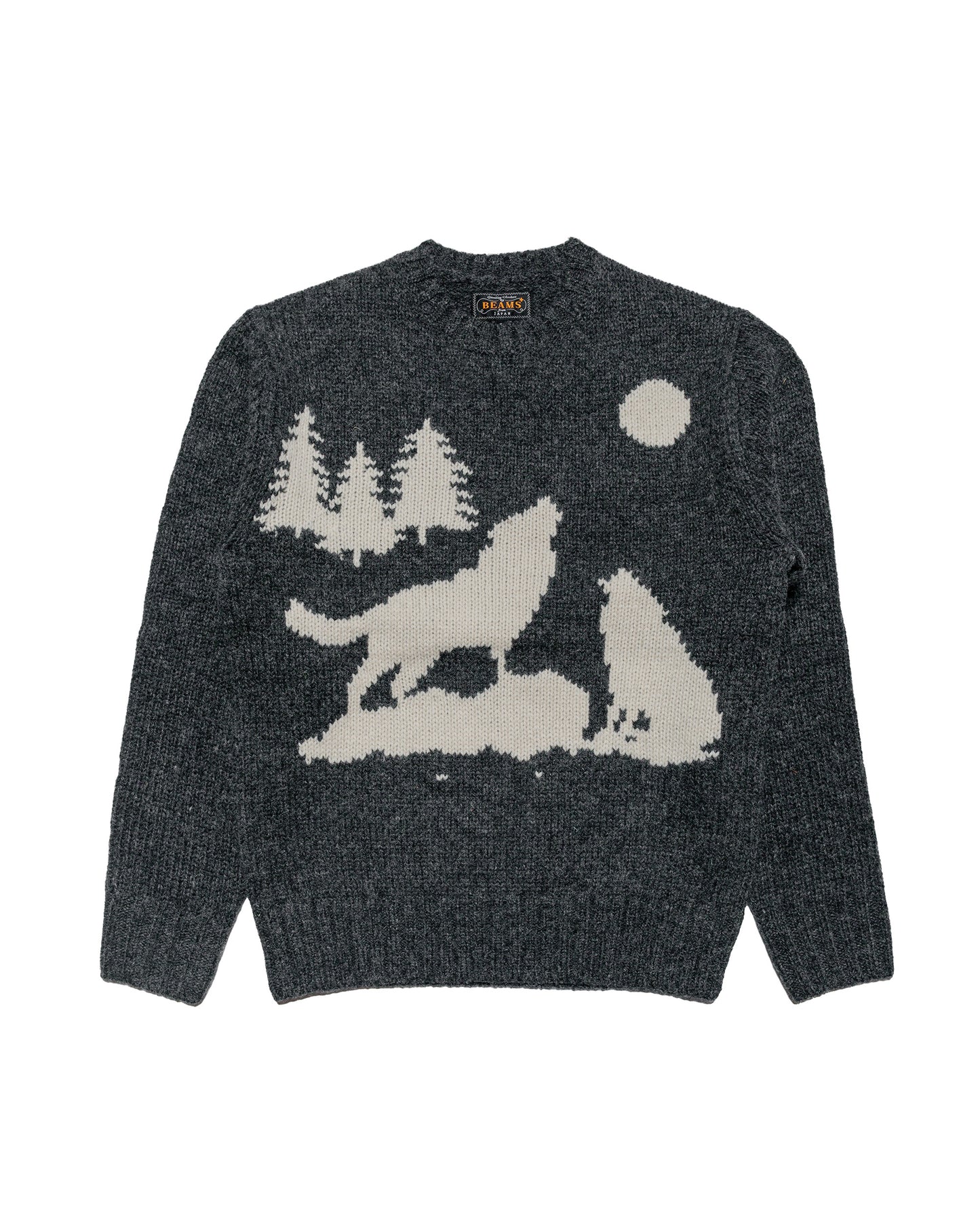 Beams Plus Crew Intarsia 3G Charcoal Grey