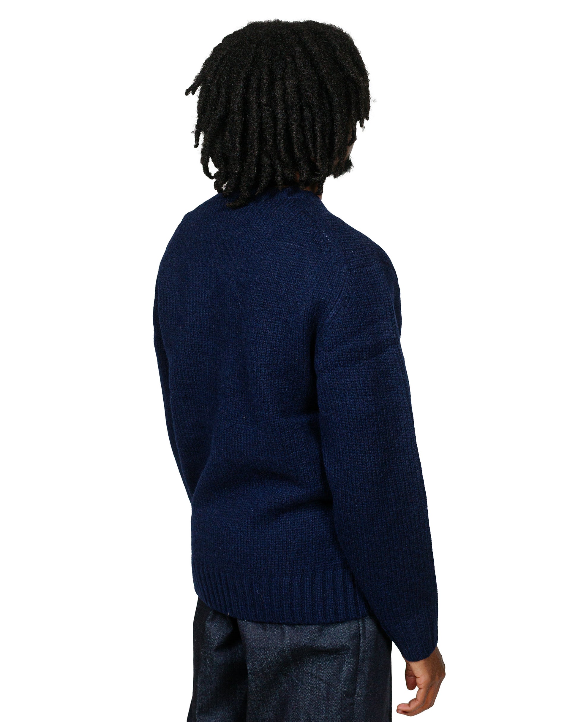 Beams Plus Crew Intarsia 3G Navy model back