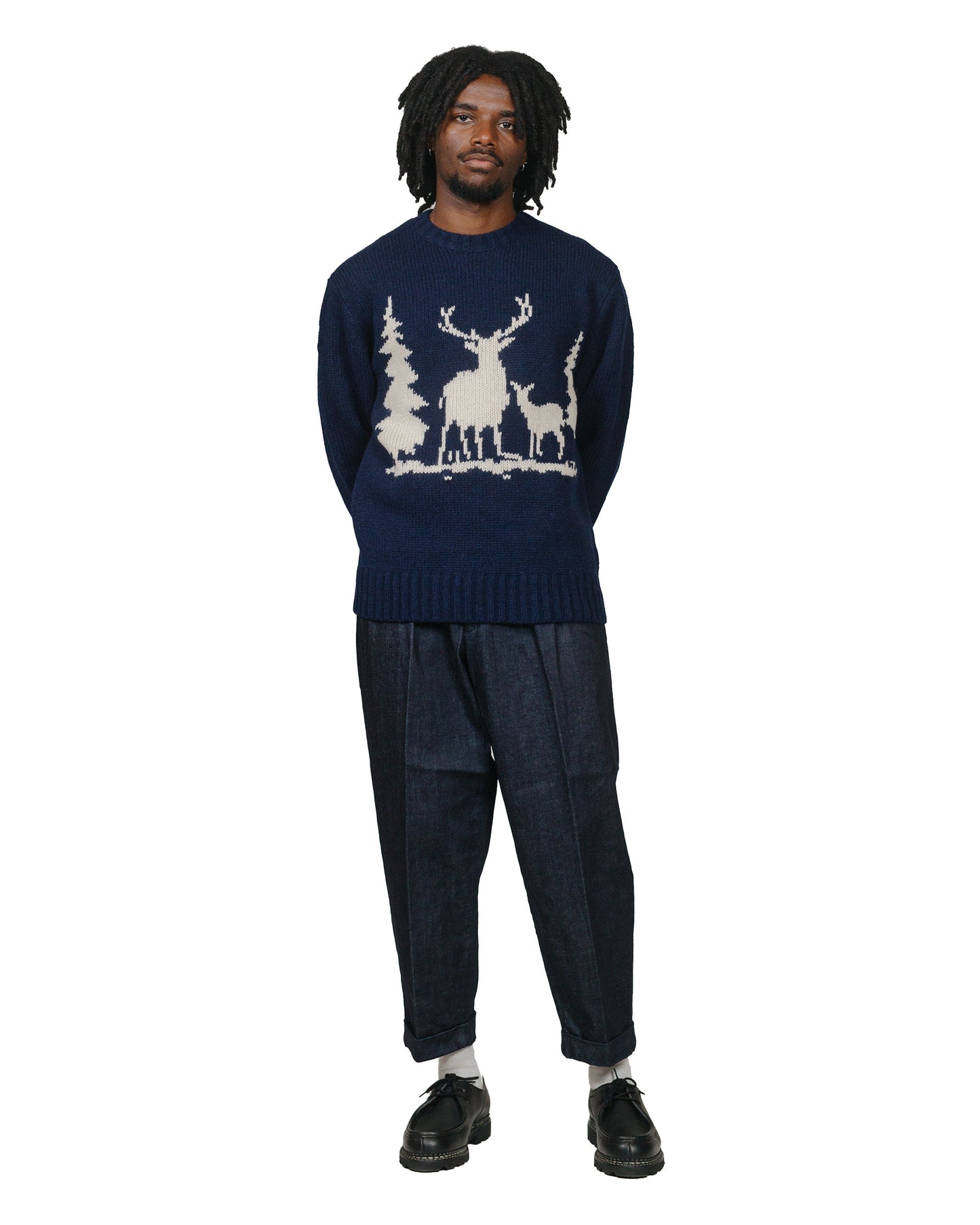 Beams Plus Crew Intarsia 3G Navy model full