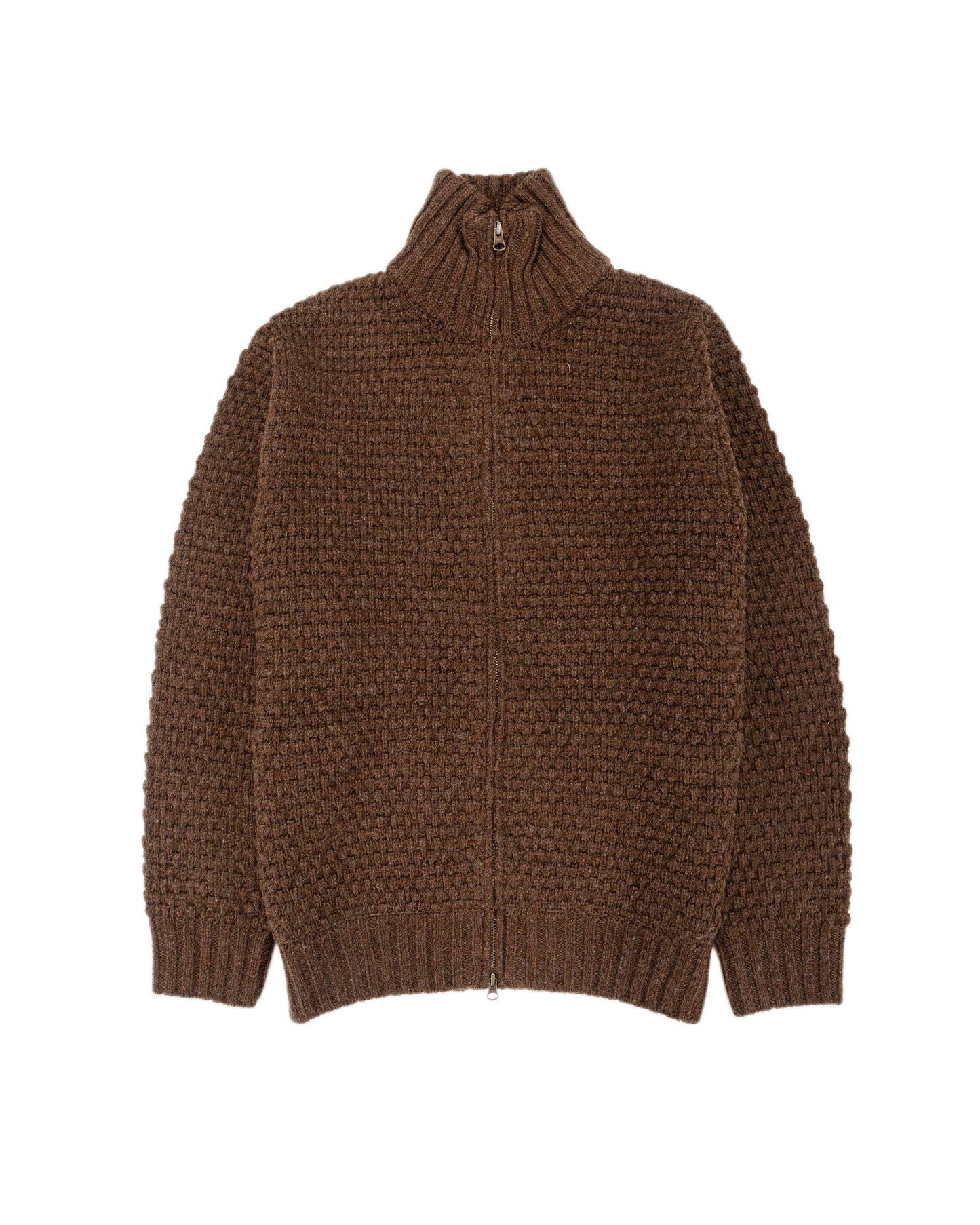 Beams Plus Full Zip Popcorn Pattern Brown