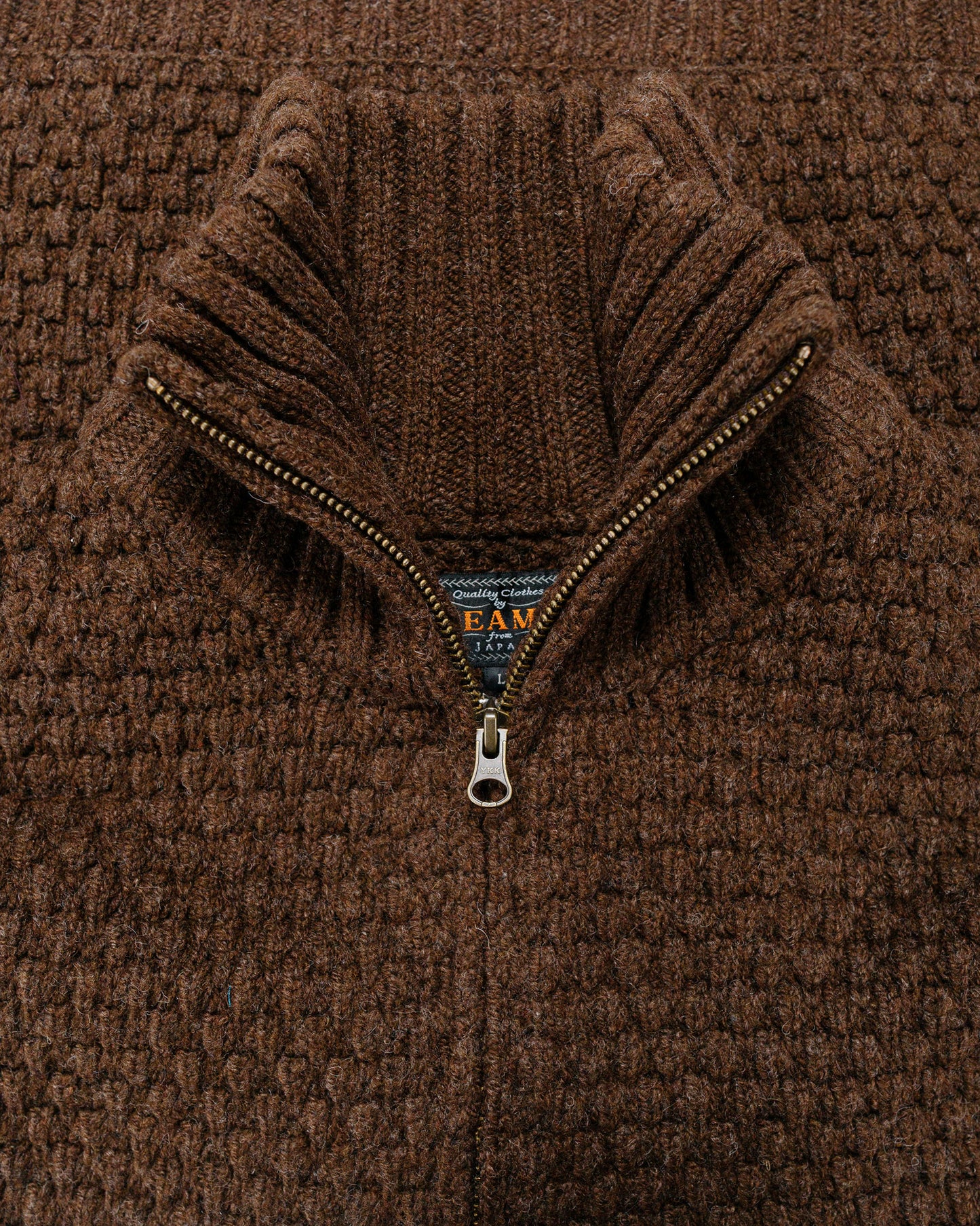 Beams Plus Full Zip Popcorn Pattern Brown