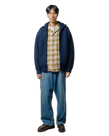 Beams Plus Full Zip Popcorn Pattern Navy