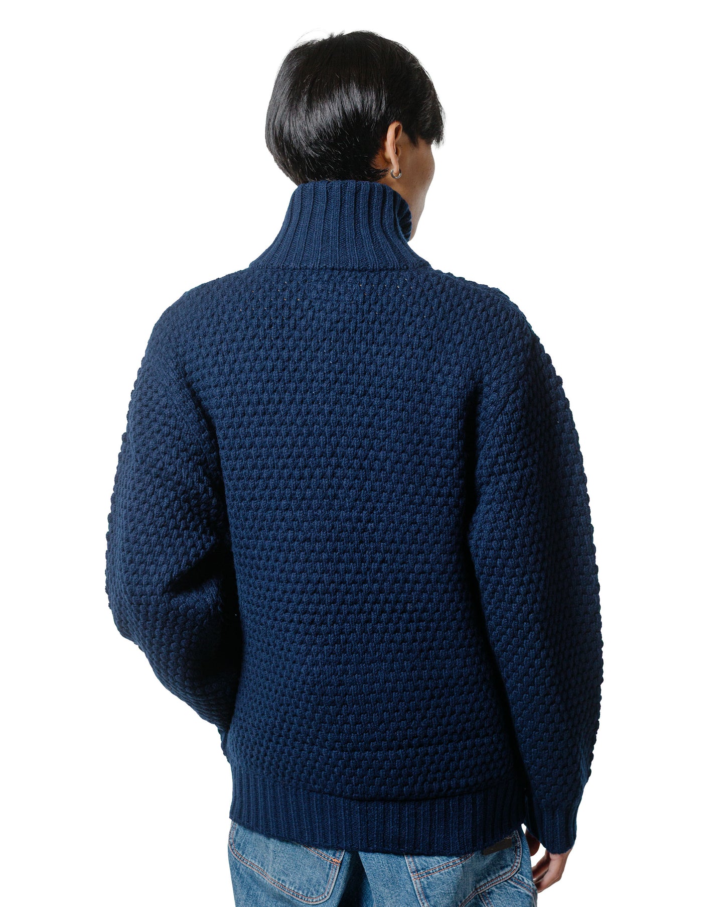 Beams Plus Full Zip Popcorn Pattern Navy