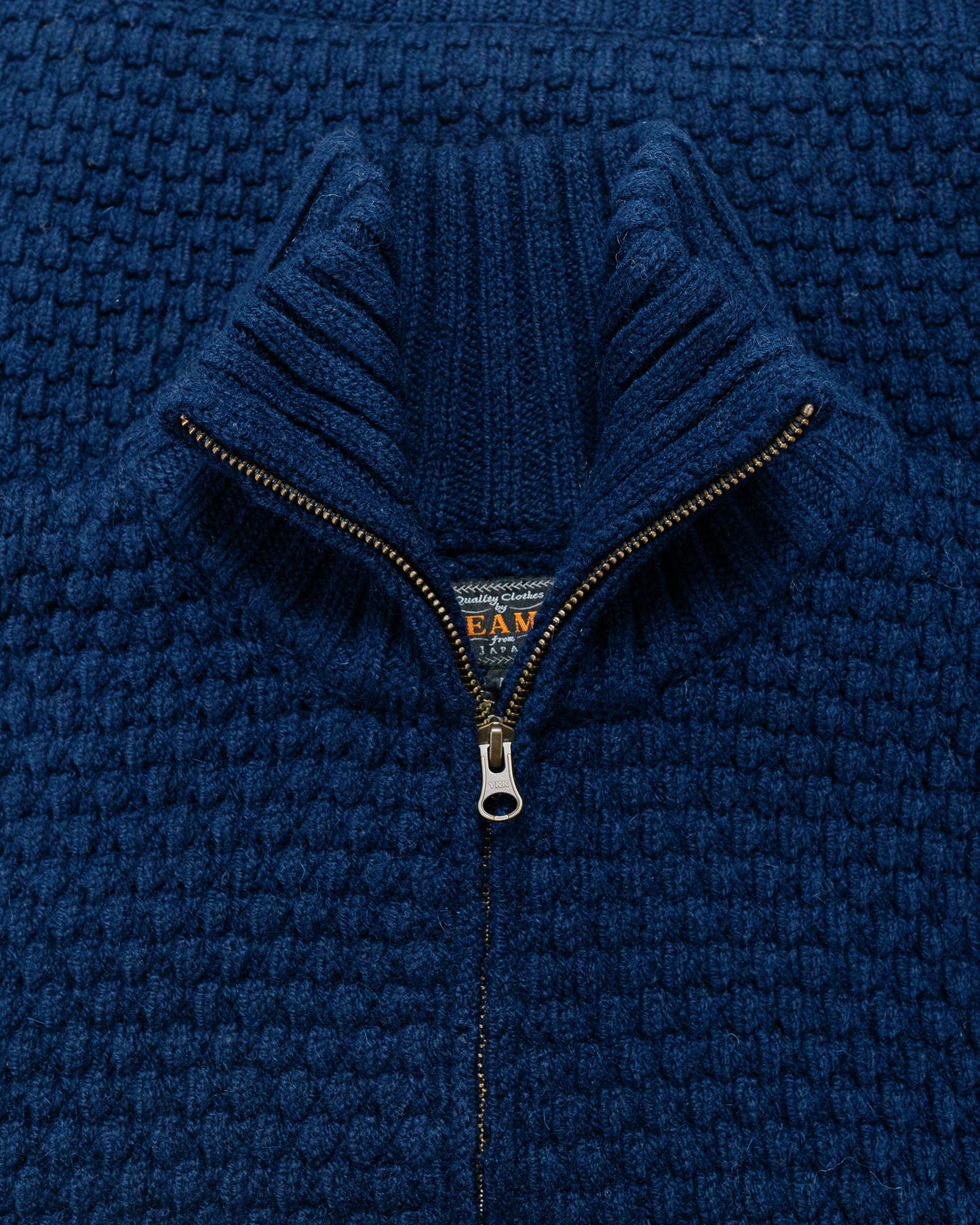 Beams Plus Full Zip Popcorn Pattern Navy