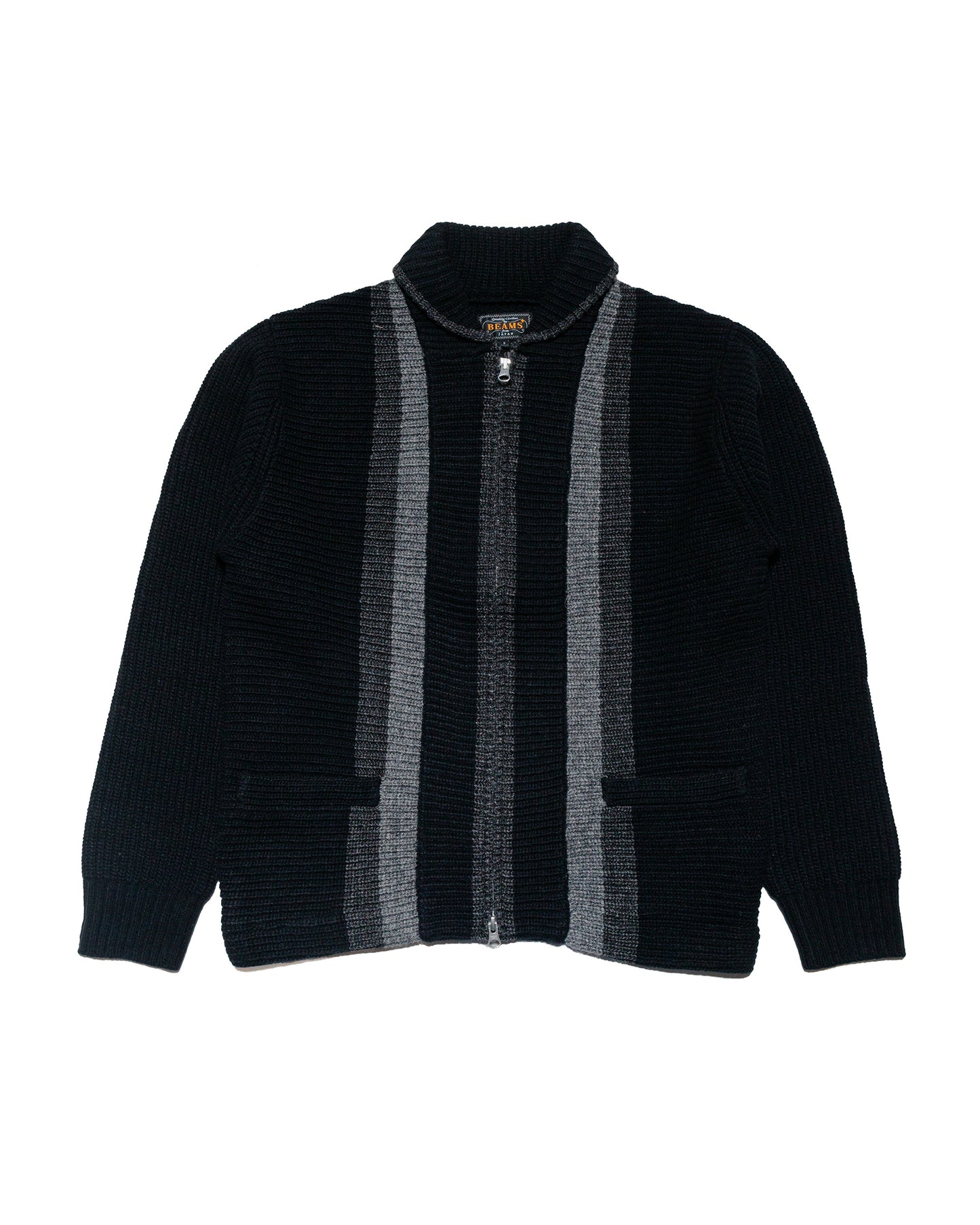 Beams Plus Full Zip Shawl Collar Knit Black