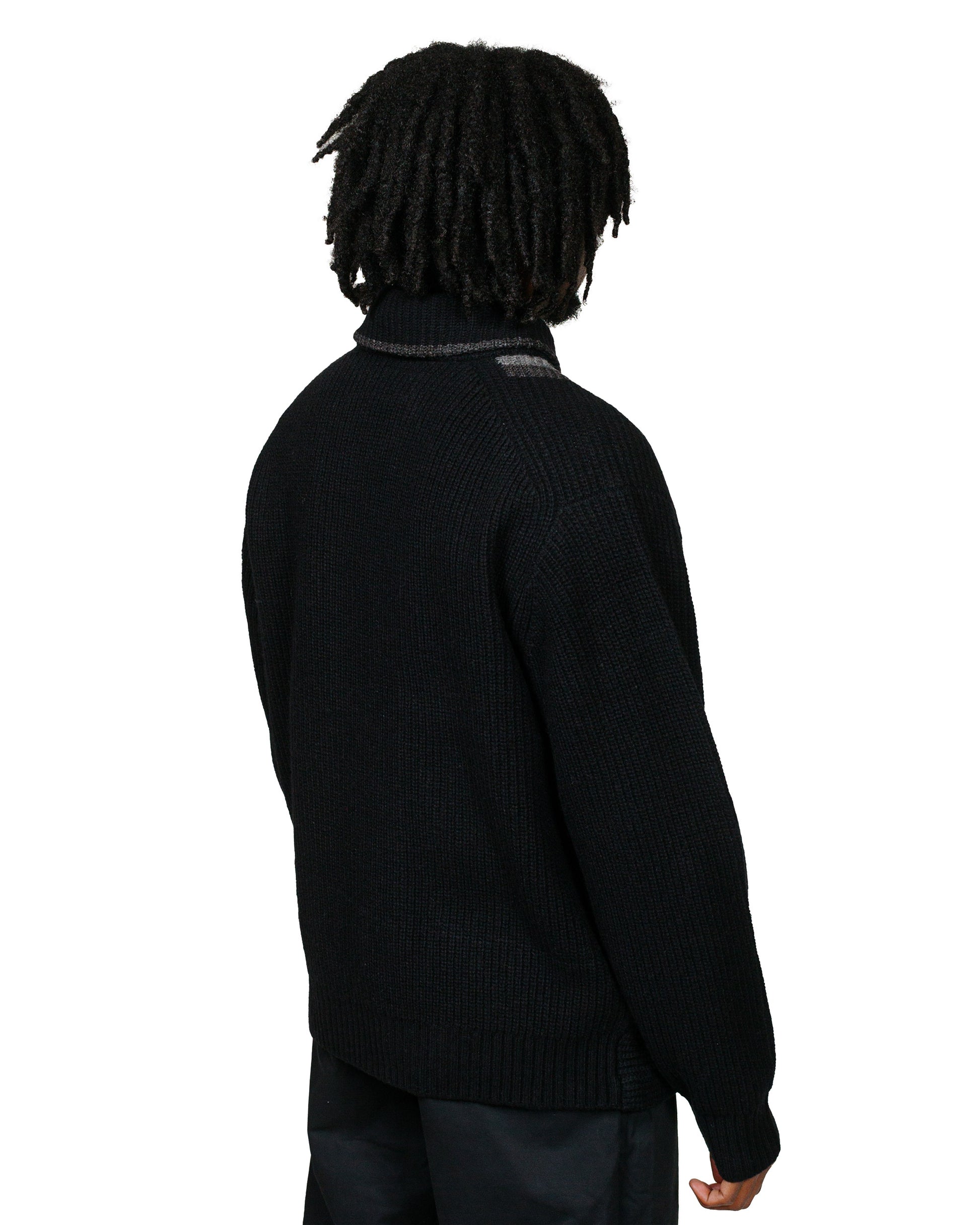 Beams Plus Full Zip Shawl Collar Knit Black model back