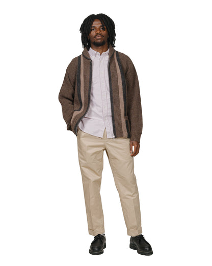 Beams Plus Full Zip Shawl Collar Knit Brown model full