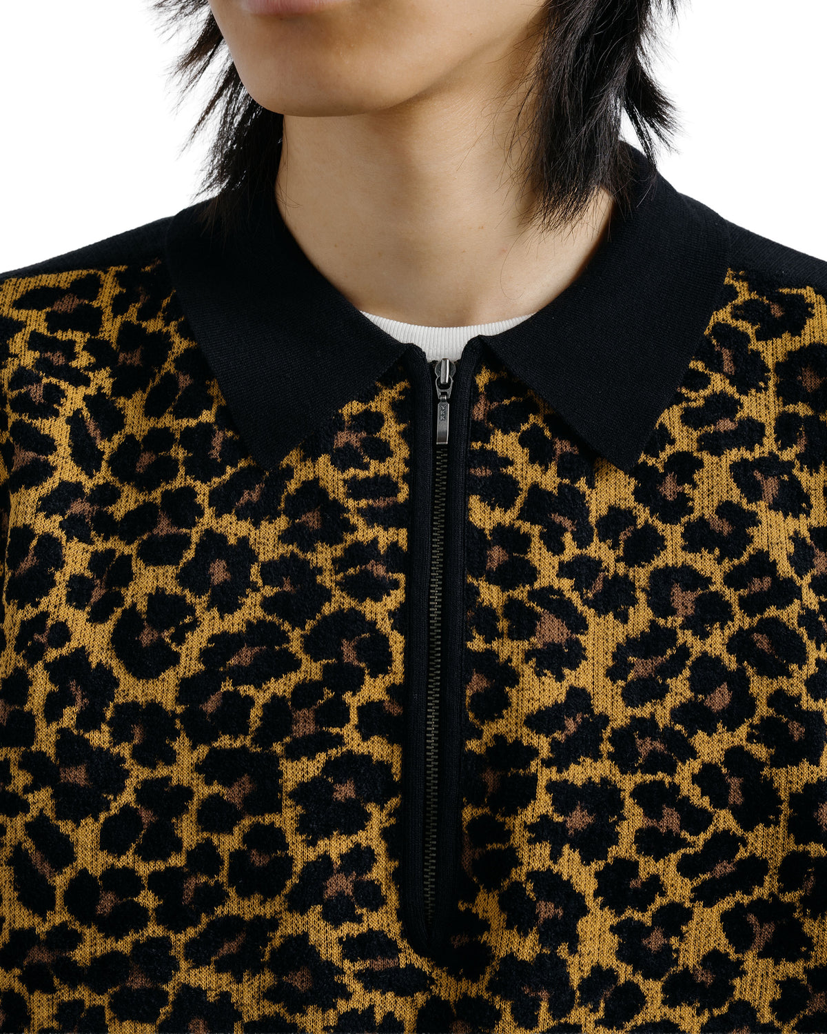 Beams Plus Half Zip Knit Polo Animal Leopard