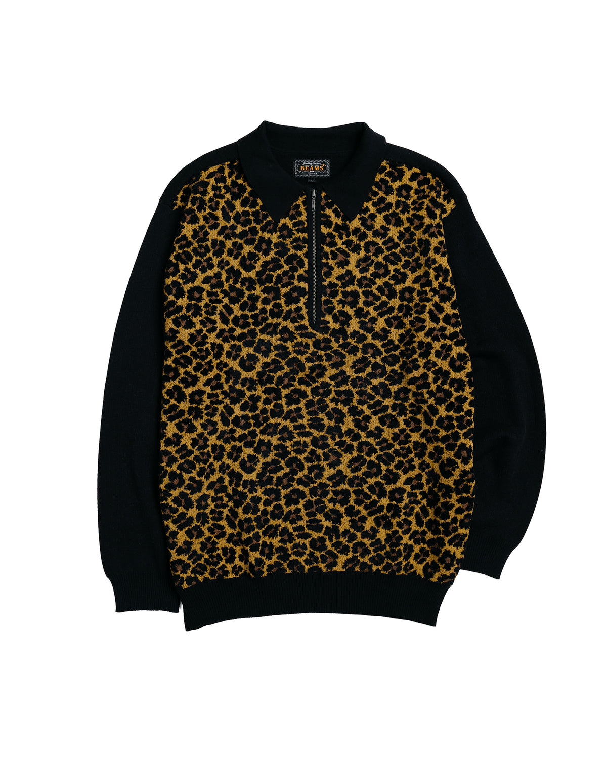 Beams Plus Half Zip Knit Polo Animal Leopard