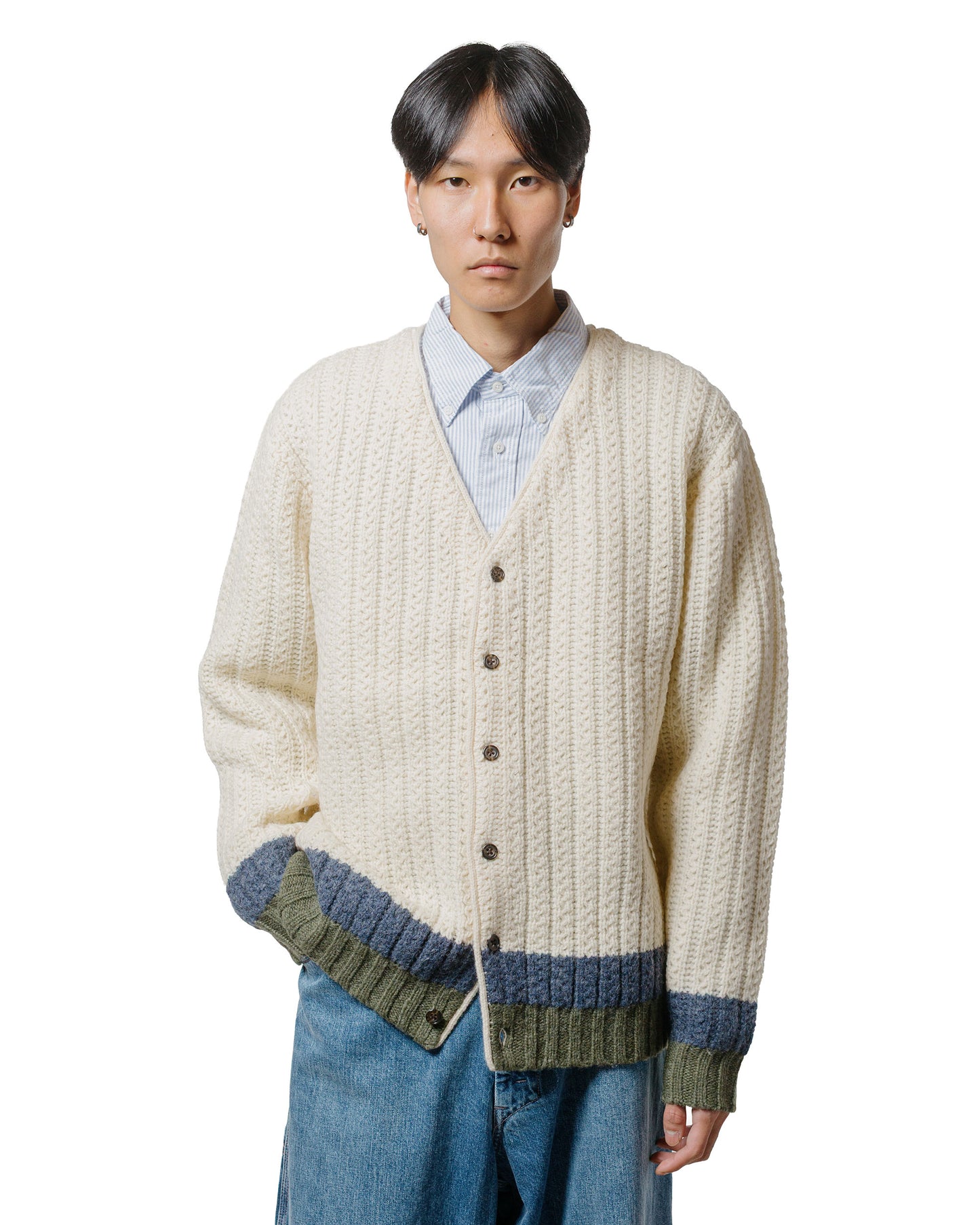 Beams Plus Hem Line Cardigan White
