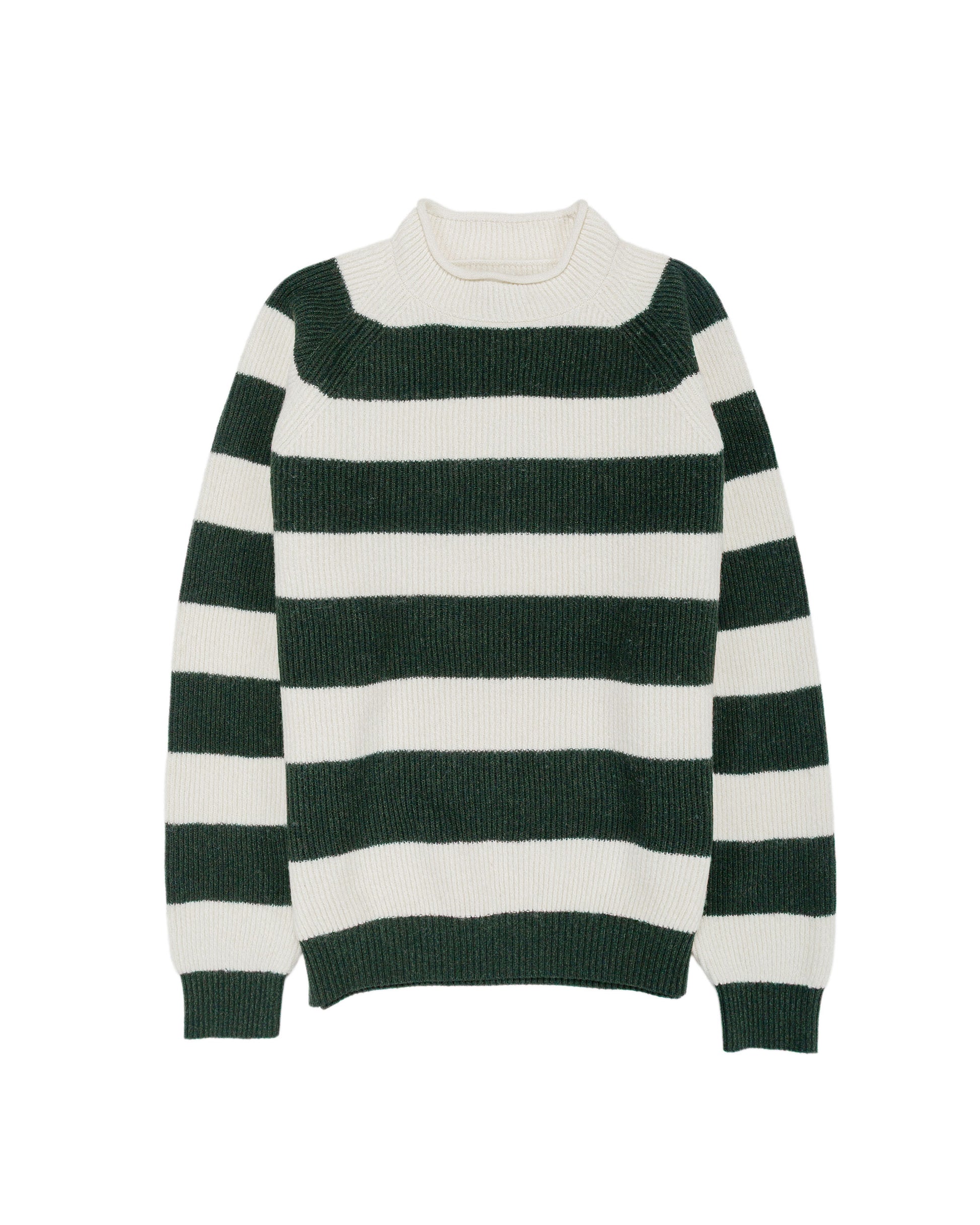 Beams Plus Hi-Neck Rib Stitch Stripe White