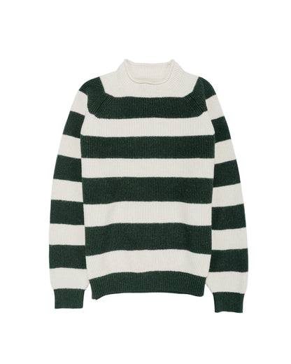 Beams Plus Hi-Neck Rib Stitch Stripe White