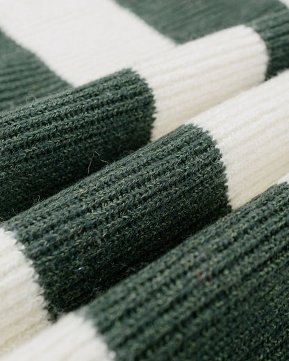 Beams Plus Hi-Neck Rib Stitch Stripe White