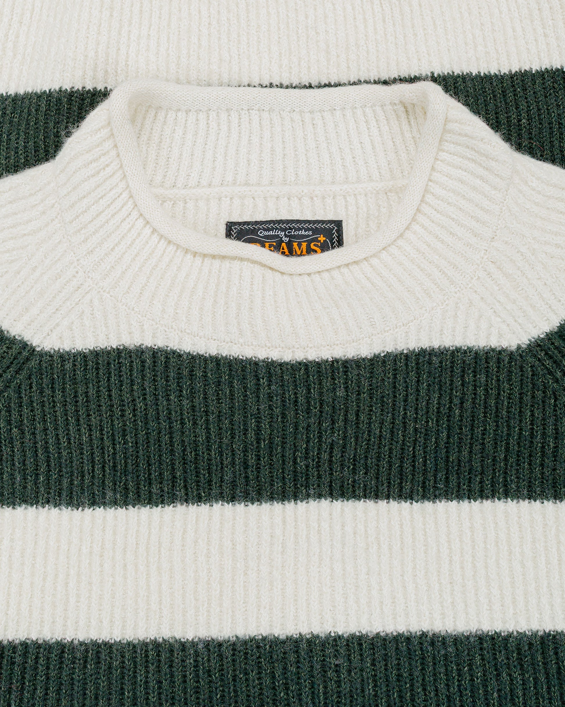 Beams Plus Hi-Neck Rib Stitch Stripe White